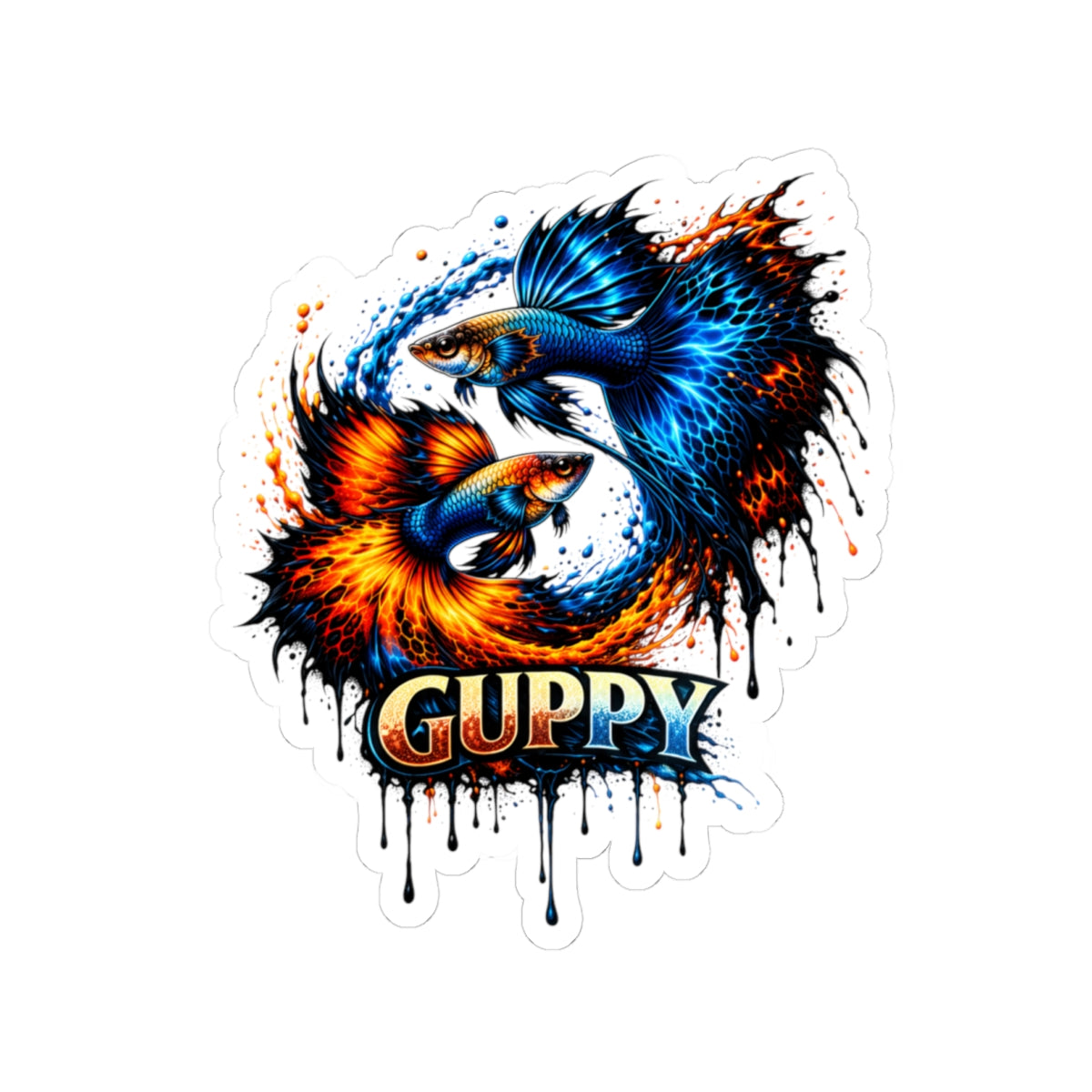 Fire & Ice Guppy – "Neon Flare" Glossy Kiss-Cut Sticker