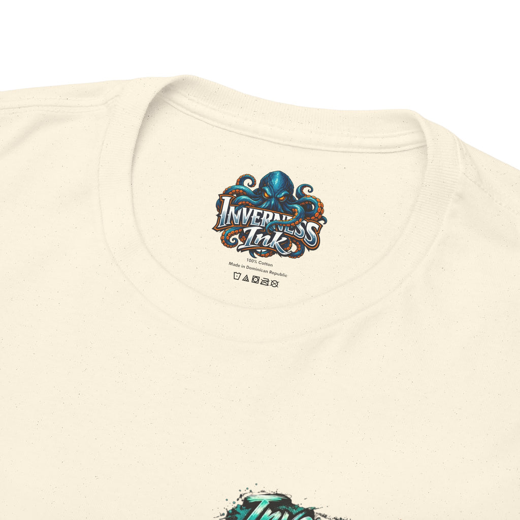 Inverness Ink Graphic Tee — Bold Blue & Orange Splash Backprint
