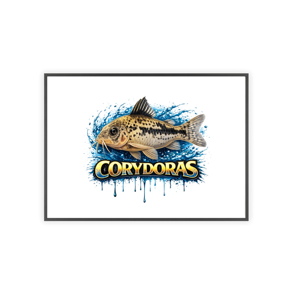 Peppered Corydoras Fish Poster with Wooden Frame — Aquarium Wall Art