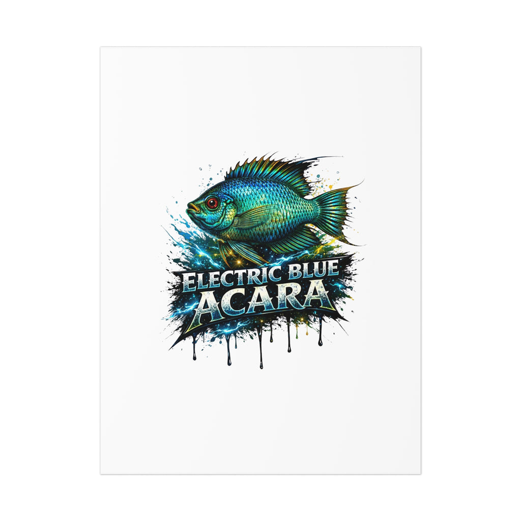 Electric Blue Acara Fish Poster — Vibrant Aquarium Wall Art