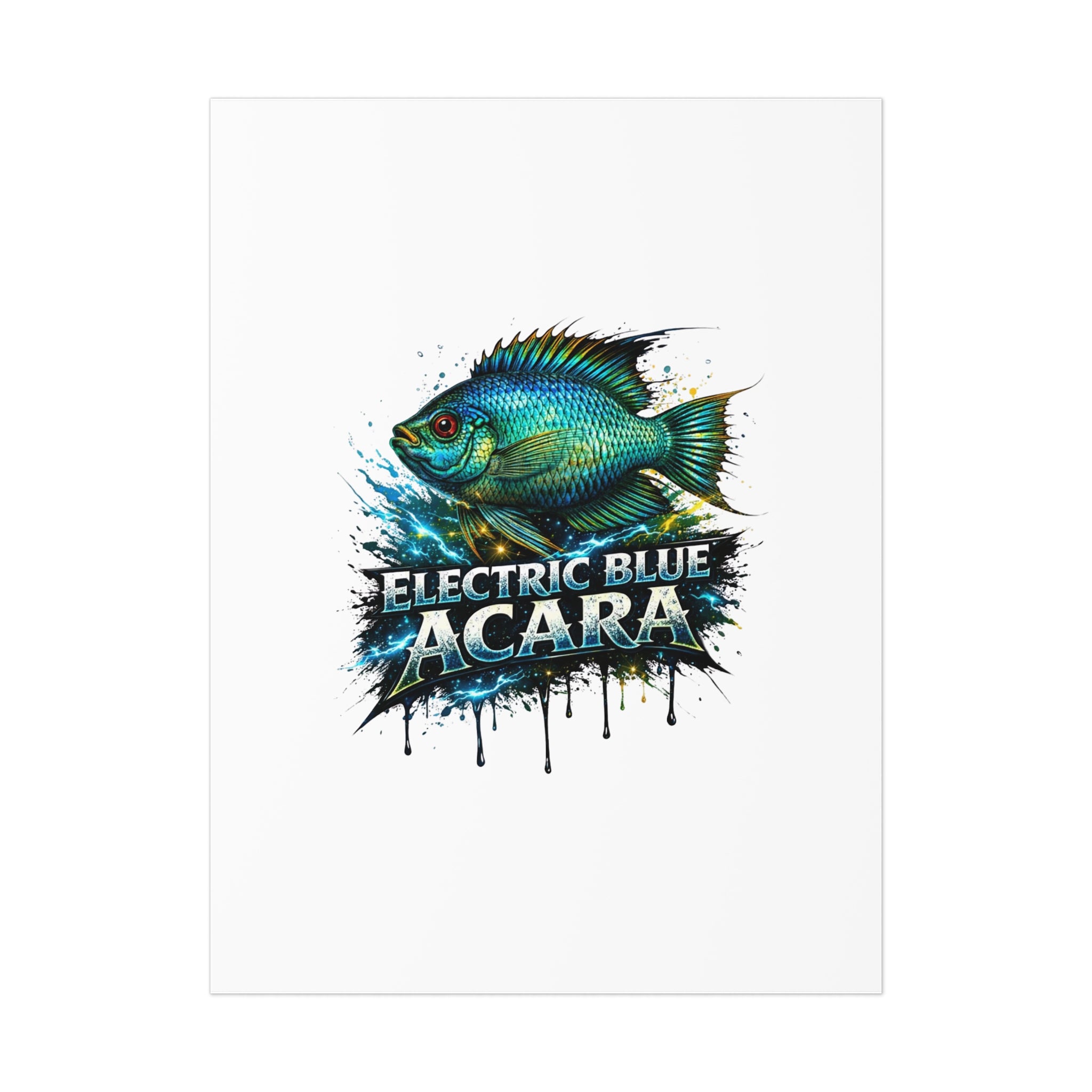 Electric Blue Acara Fish Poster — Vibrant Aquarium Wall Art