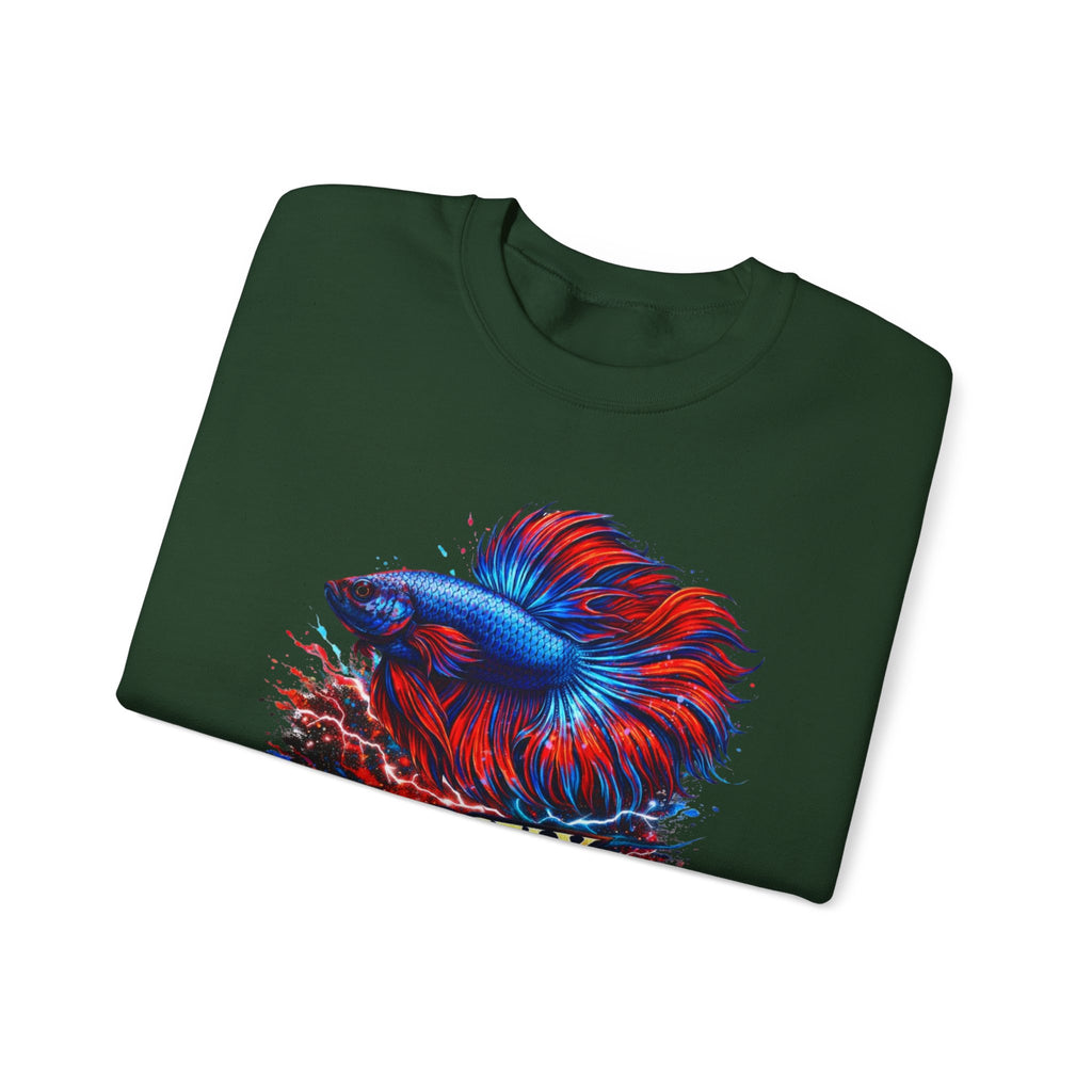 Betta Fish Crewneck Sweatshirt — "Fiercely Betta" Colorful Aquarium Graphic