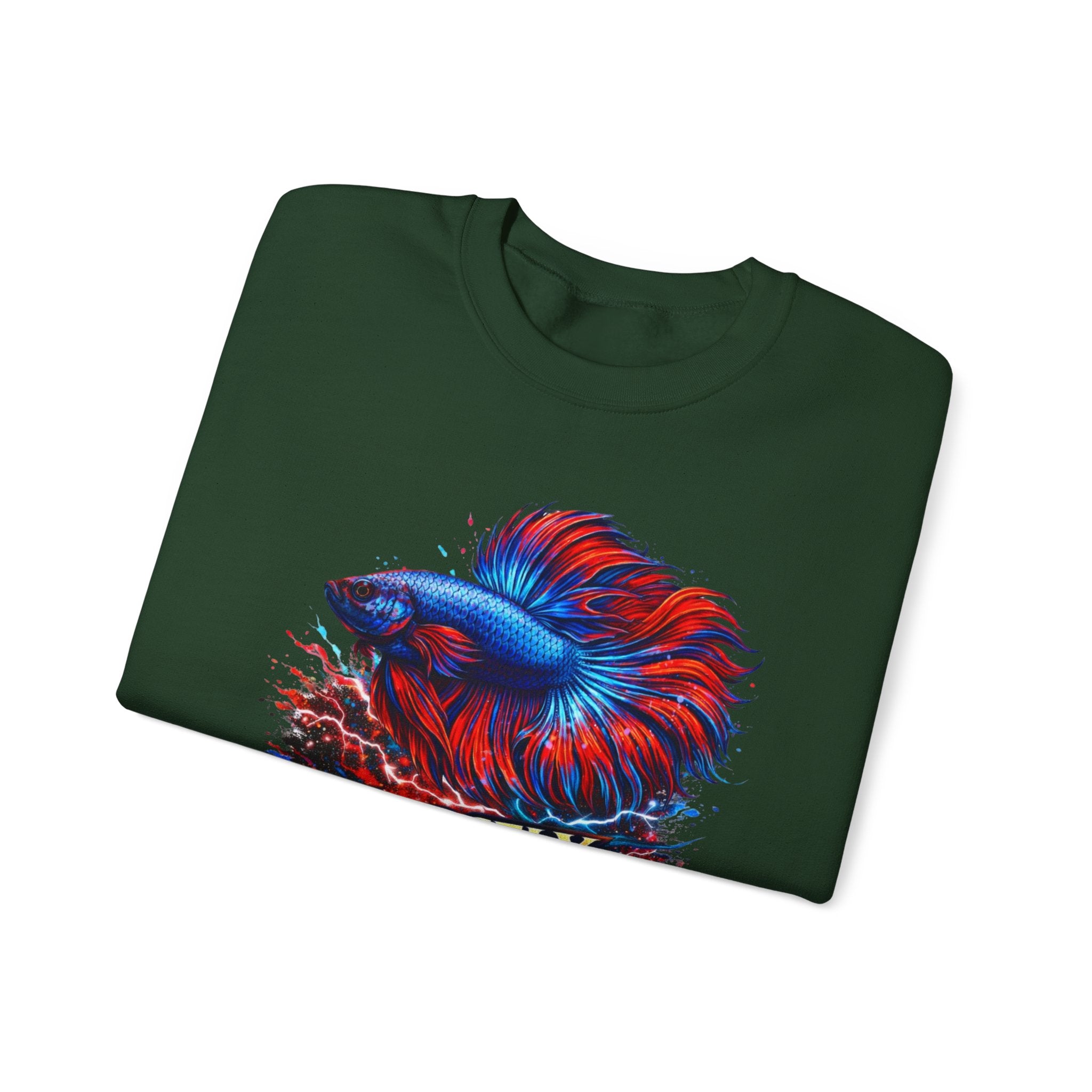Betta Fish Crewneck Sweatshirt — "Fiercely Betta" Colorful Aquarium Graphic