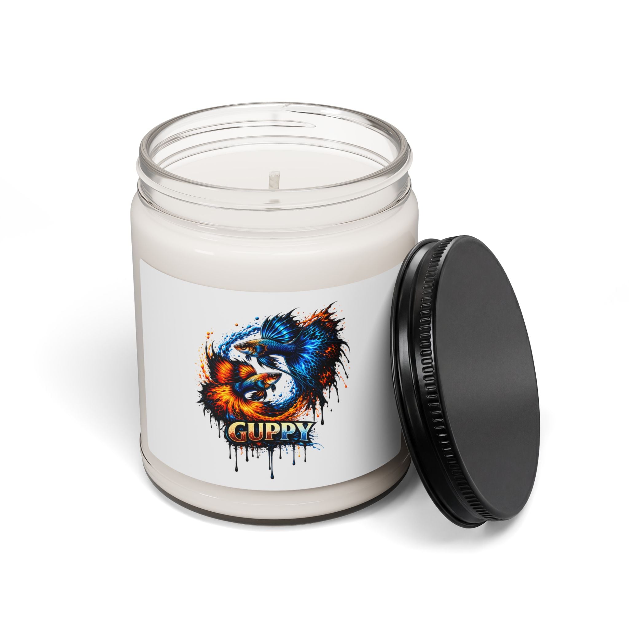 Guppy Art Soy Candle — 9oz Scented Jar (Colorful Fish Drip Design)