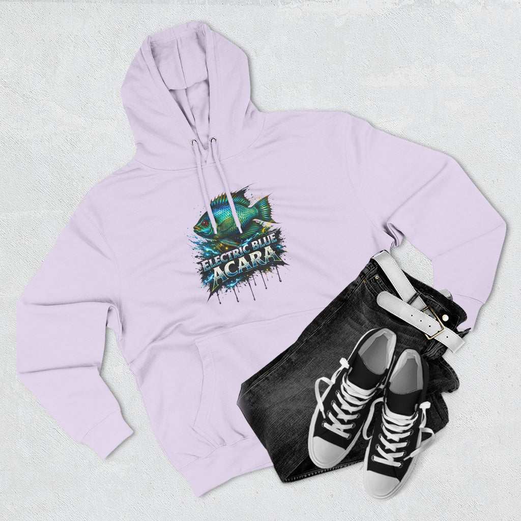 Electric Blue Acara Hoodie — Colorful Aquarium Fish Graphic Fleece Pullover