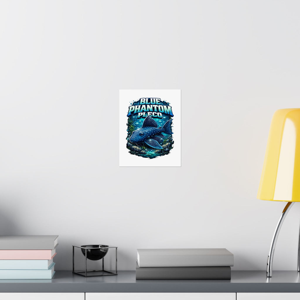 Blue Phantom Pleco Poster — Matte Vertical Aquarium Fish Art Print