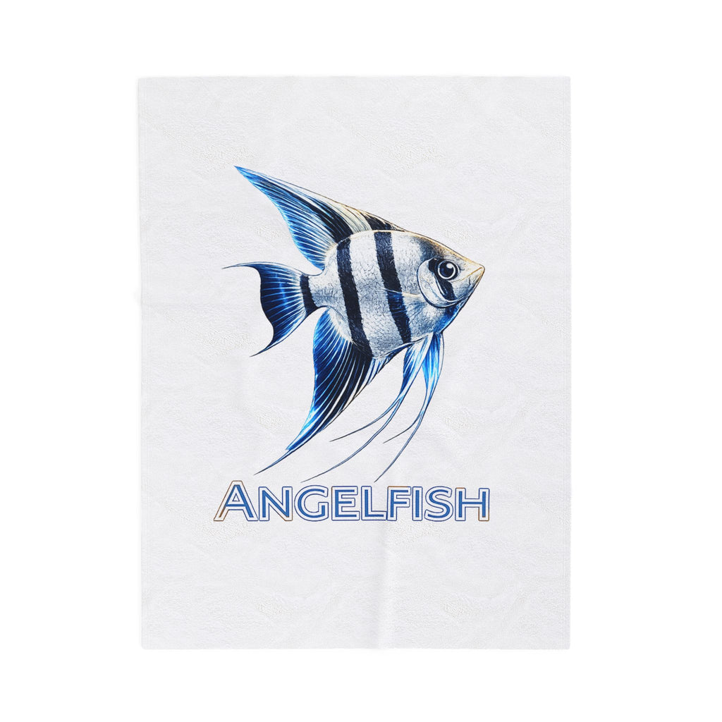 Angelfish Velveteen Plush Blanket — Blue Tropical Fish Throw for Aquarium Lovers