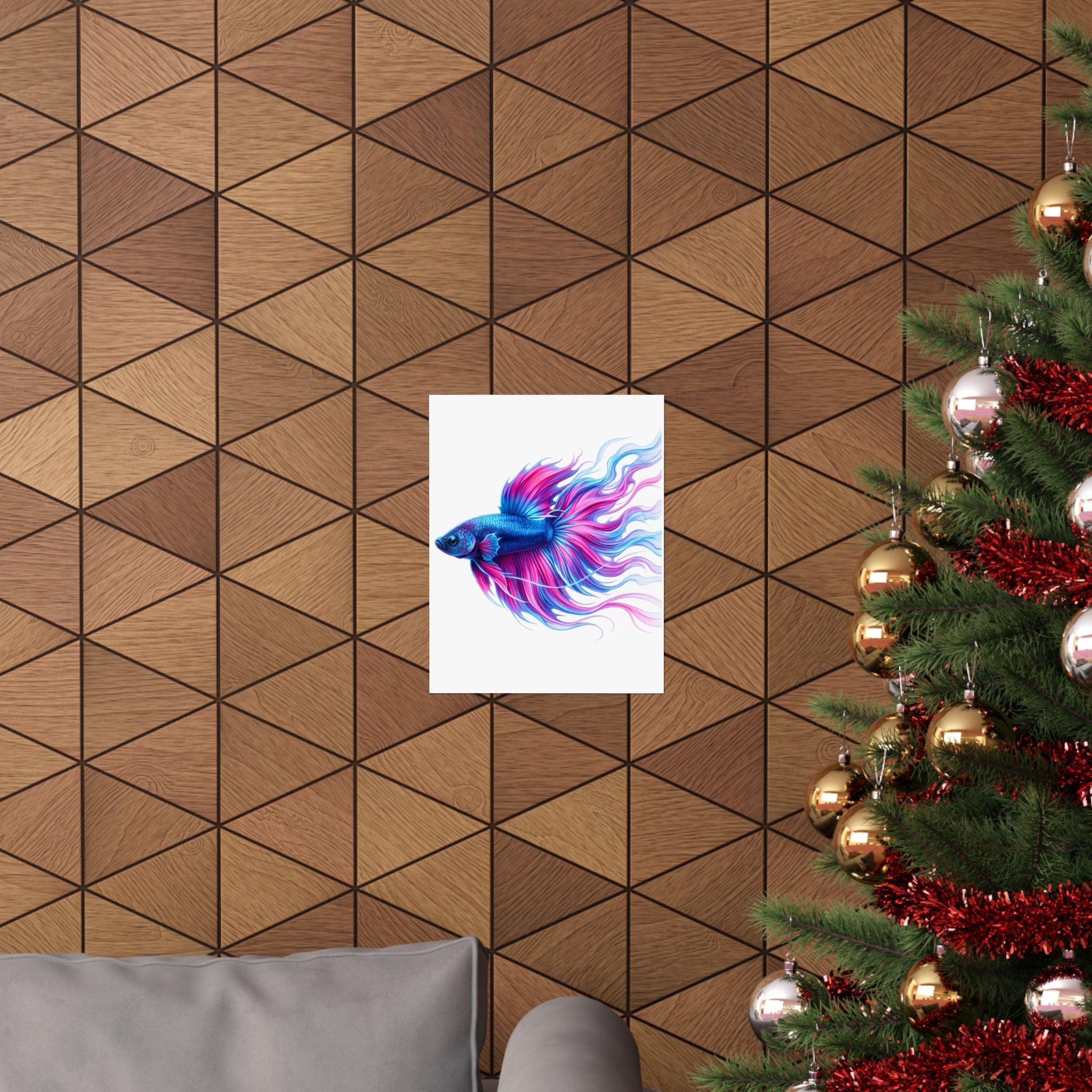 Betta Fish Art Poster — Colorful Blue & Pink Matte Vertical Wall Print
