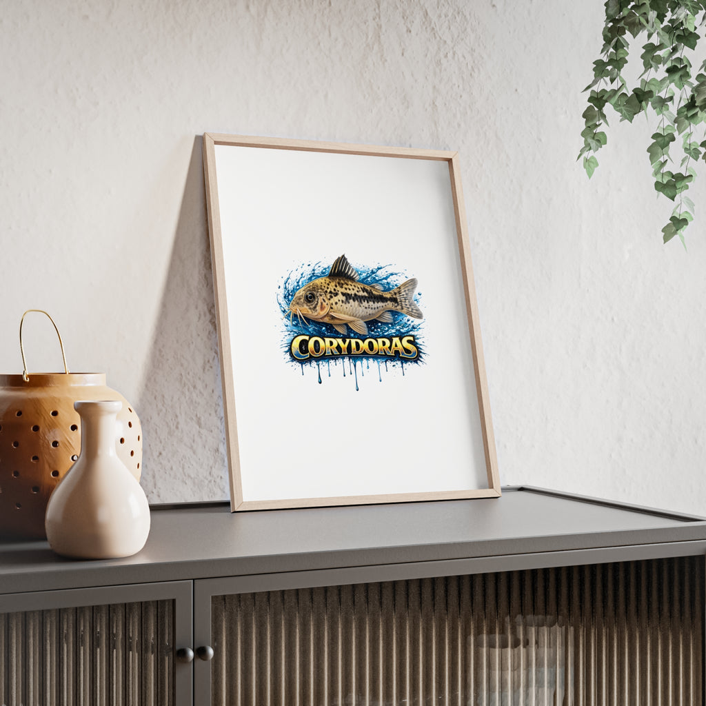 Peppered Corydoras Fish Poster with Wooden Frame — Aquarium Wall Art