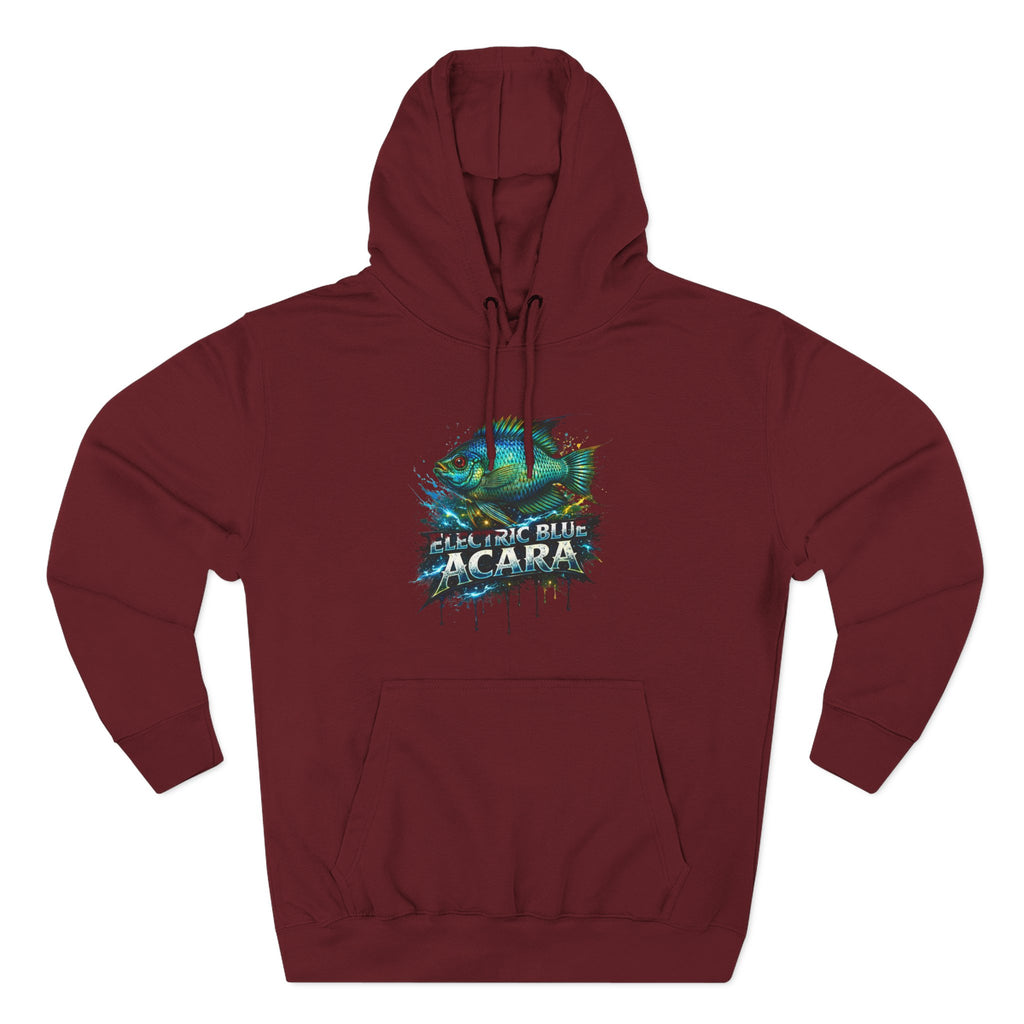 Electric Blue Acara Hoodie — Colorful Aquarium Fish Graphic Fleece Pullover