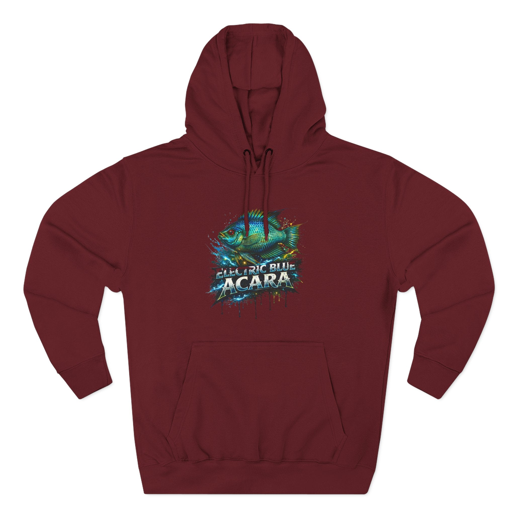 Electric Blue Acara Hoodie — Colorful Aquarium Fish Graphic Fleece Pullover