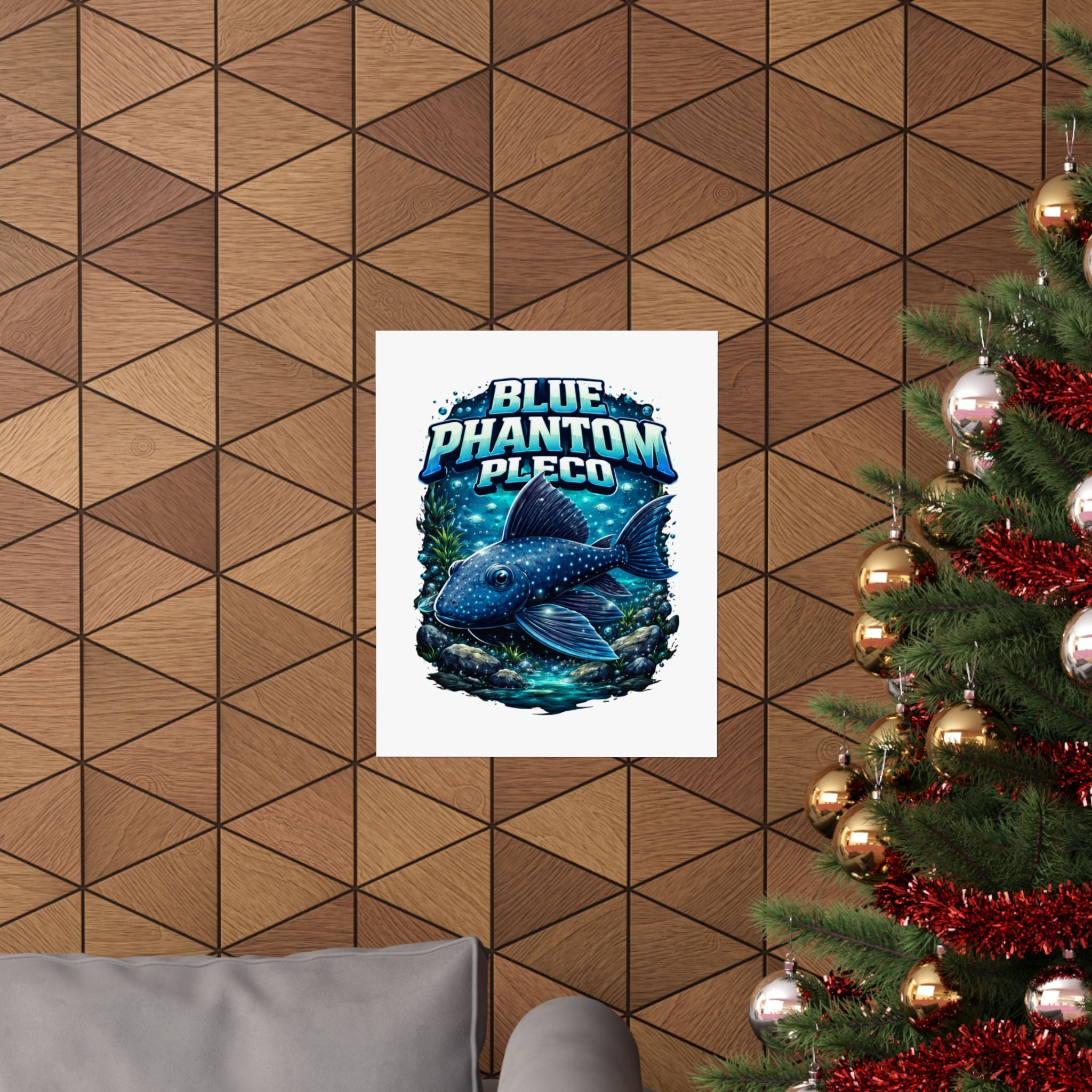 Blue Phantom Pleco Poster — Matte Vertical Aquarium Fish Art Print
