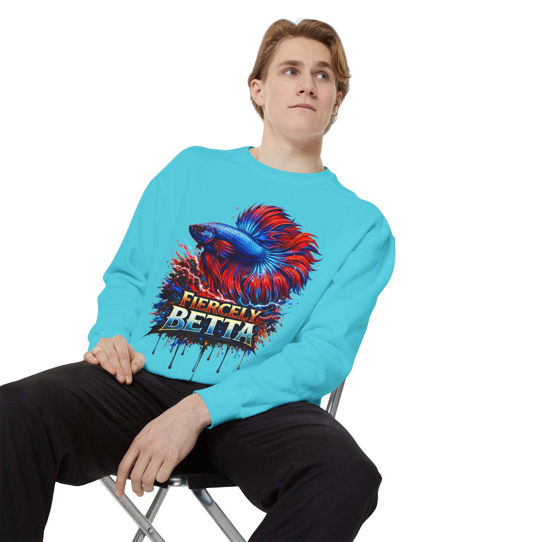Betta Fish Sweatshirt — "Fiercely Betta" Colorful Aquarium Crewneck