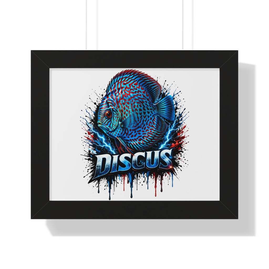 Discus Fish Wall Art — Framed Horizontal Poster with Bold Aquatic Splash Design