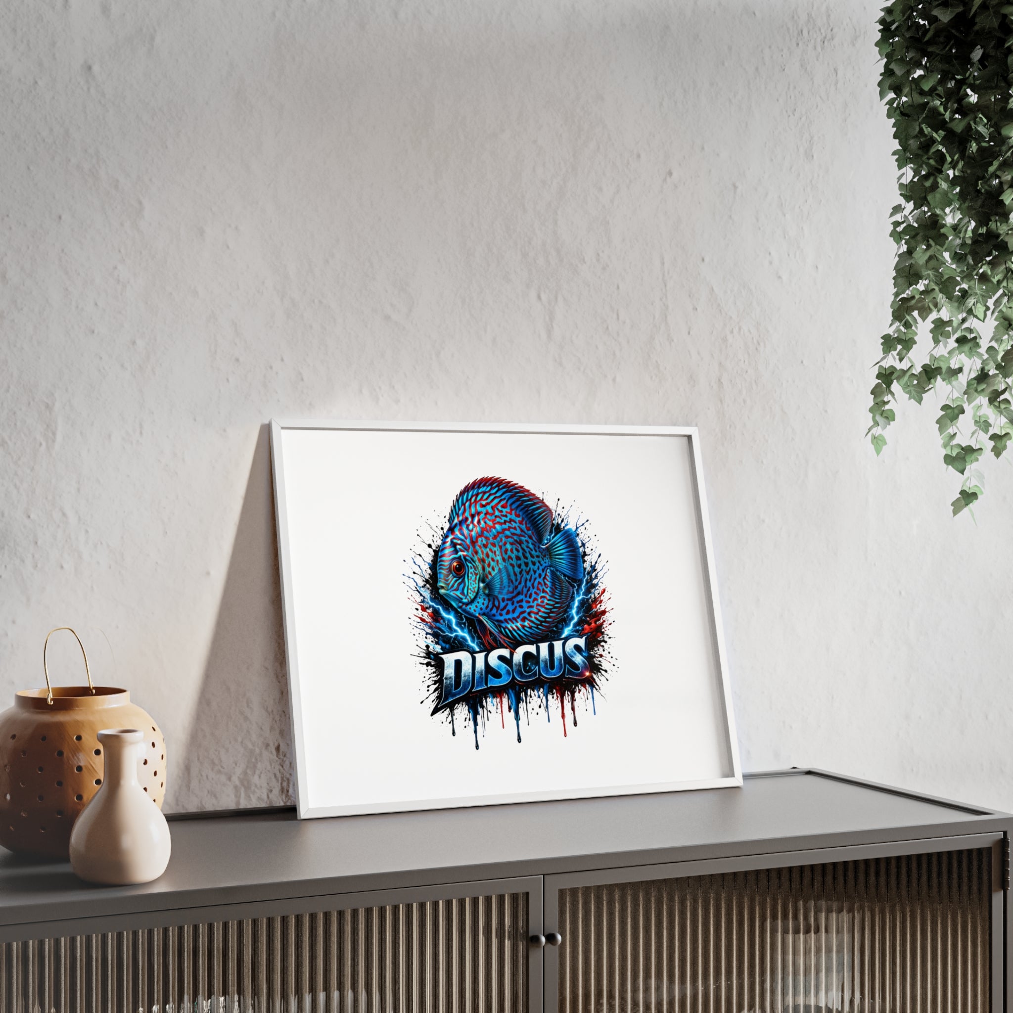 Discus Fish Poster with Wooden Frame — Colorful Aquarium Art Print
