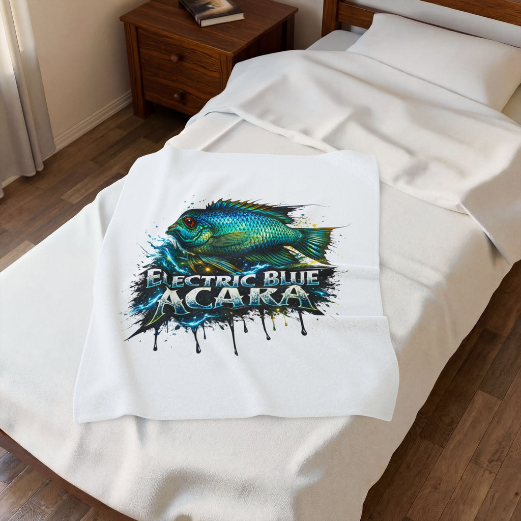 Electric Blue Acara Velveteen Plush Blanket — Vibrant Fish Design for Aquarium Lovers