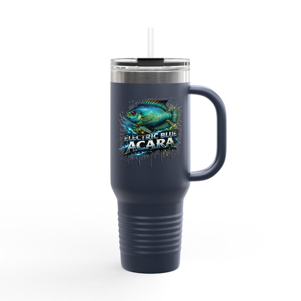 40oz Insulated Travel Mug - 'Electric Blue Acara' Fish Graphic, Leak-Resistant Tumbler for Aquarium Enthusiasts