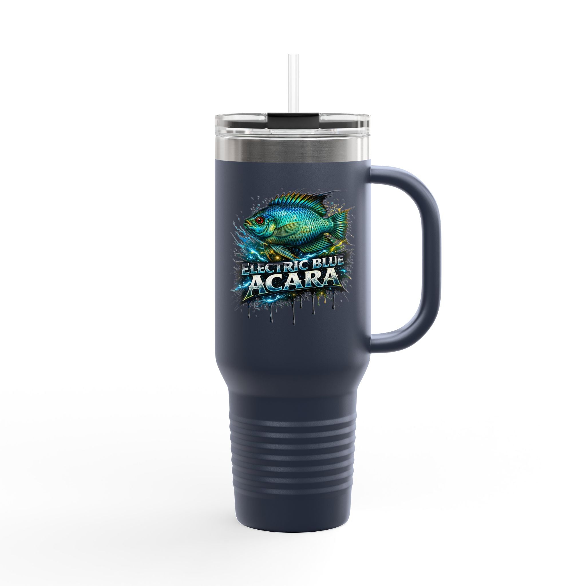 40oz Insulated Travel Mug - 'Electric Blue Acara' Fish Graphic, Leak-Resistant Tumbler for Aquarium Enthusiasts