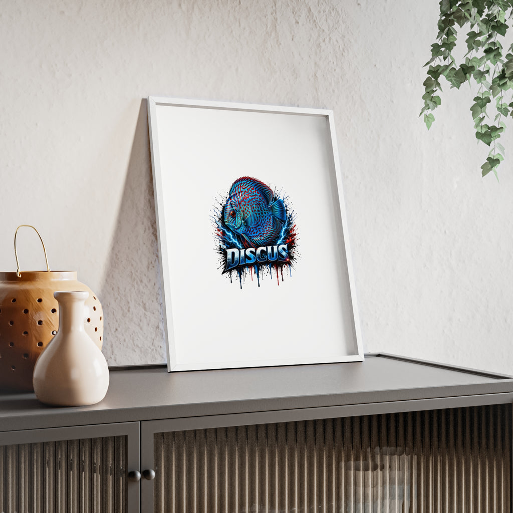 Discus Fish Poster with Wooden Frame — Colorful Aquarium Art Print
