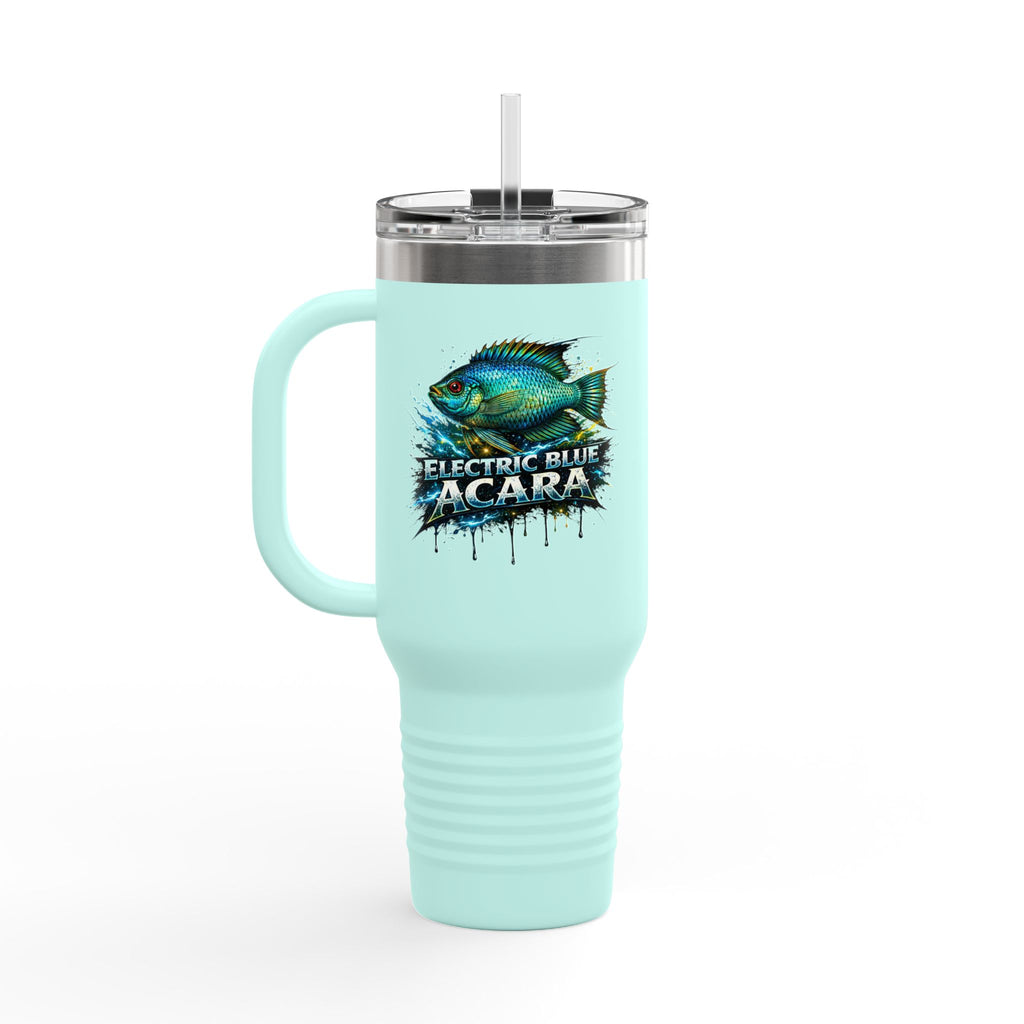 40oz Insulated Travel Mug - 'Electric Blue Acara' Fish Graphic, Leak-Resistant Tumbler for Aquarium Enthusiasts