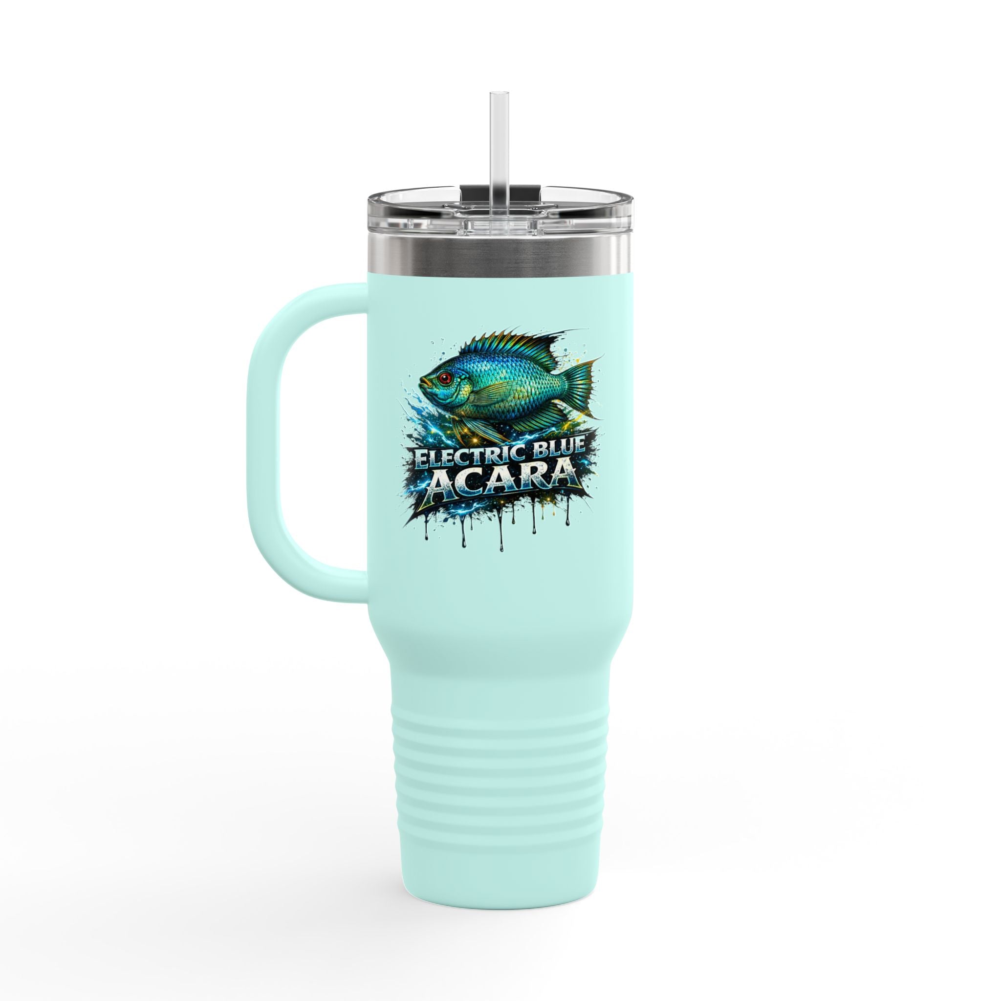 40oz Insulated Travel Mug - 'Electric Blue Acara' Fish Graphic, Leak-Resistant Tumbler for Aquarium Enthusiasts
