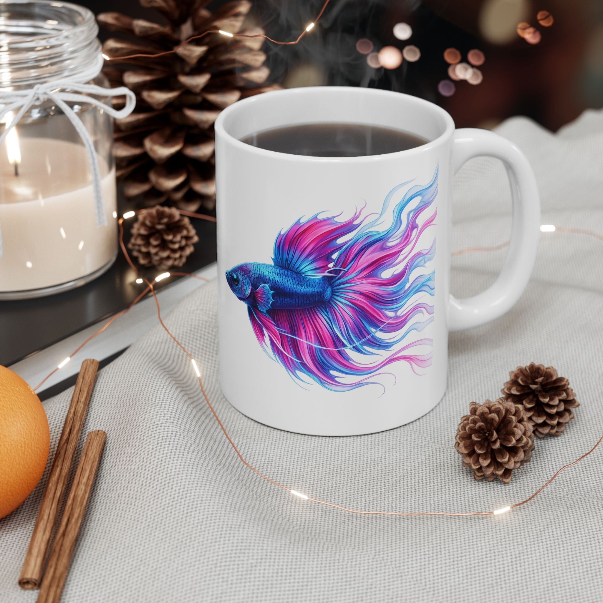 Colorful Betta Fish Ceramic Mug — Vibrant Aquatic Art Coffee Cup (11oz, 15oz)