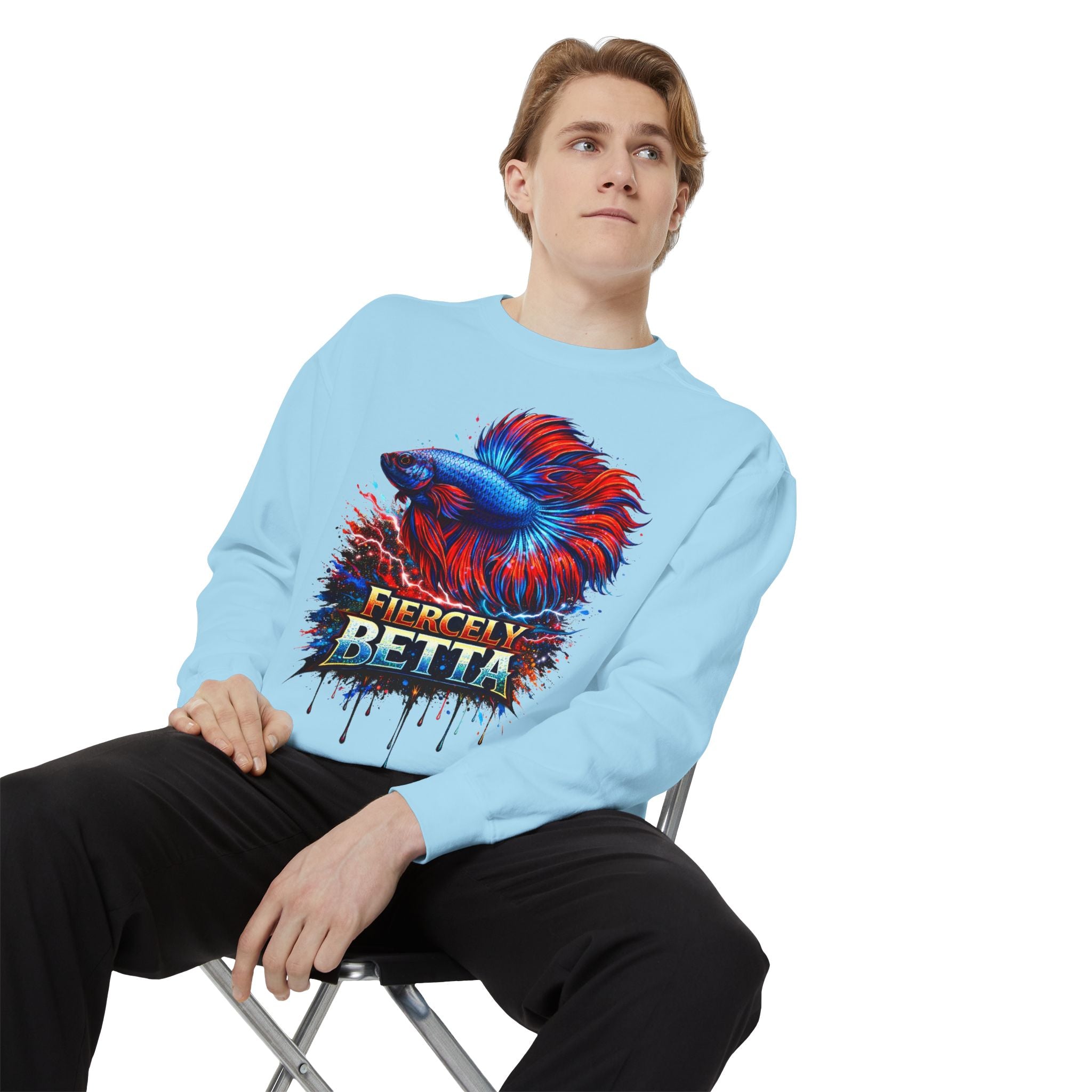 Betta Fish Sweatshirt — "Fiercely Betta" Colorful Aquarium Crewneck