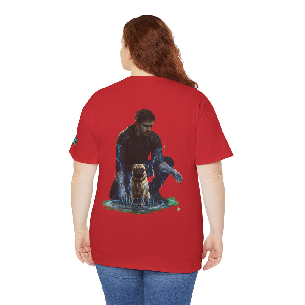 T-Shirt — Nature Warrior Graphic Tee with Man and Dog Illustration