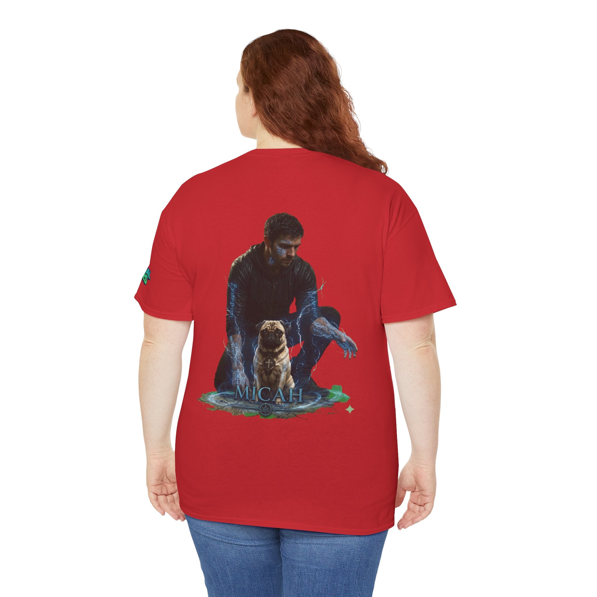 T-Shirt — Nature Warrior Graphic Tee with Man and Dog Illustration