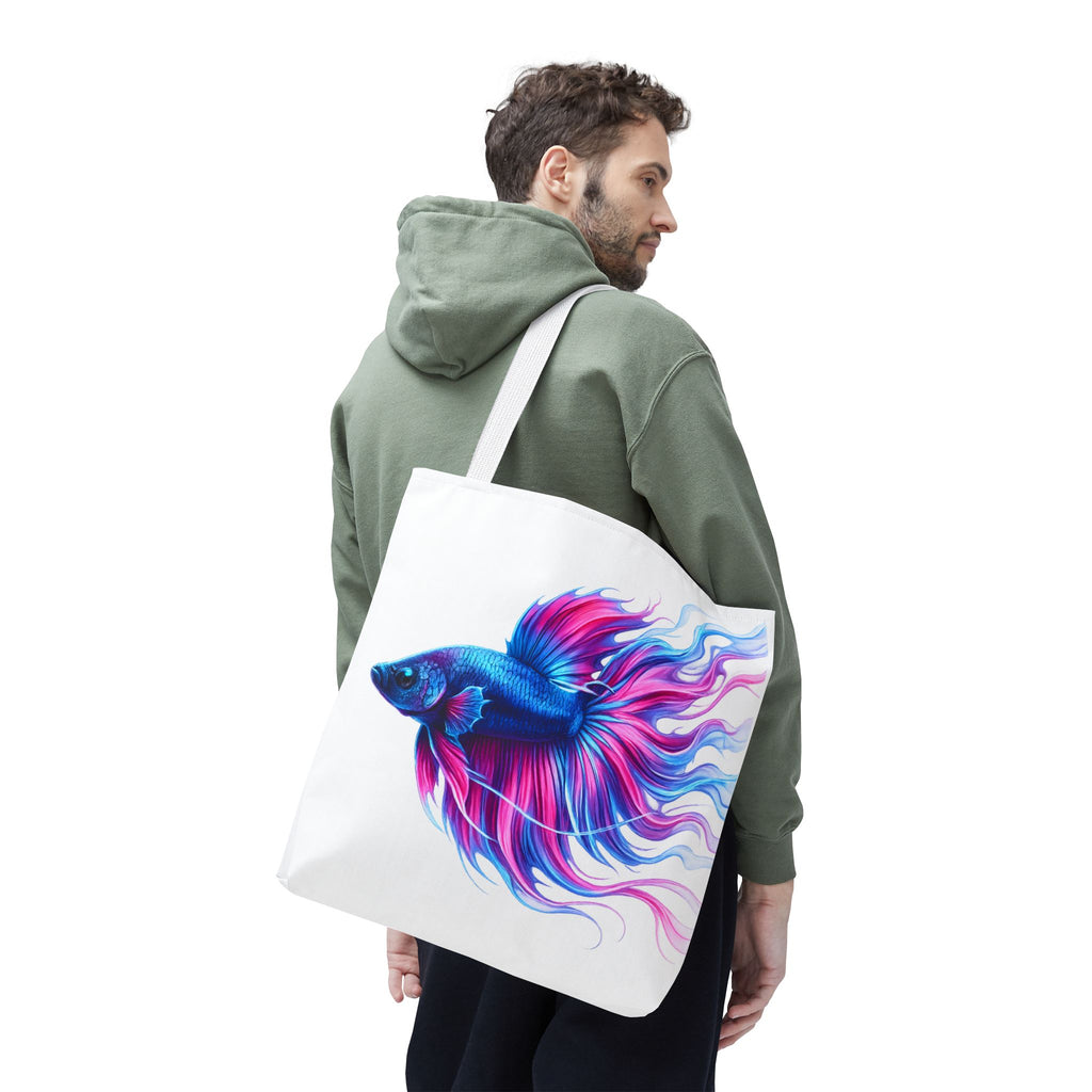 Colorful Betta Fish Tote Bag — Vibrant Blue & Pink Aquatic Art Beach Tote