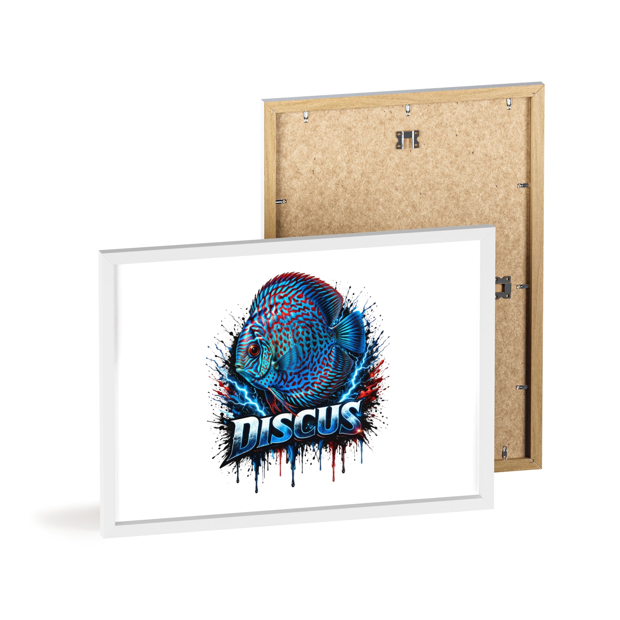 Discus Fish Poster with Wooden Frame — Colorful Aquarium Art Print
