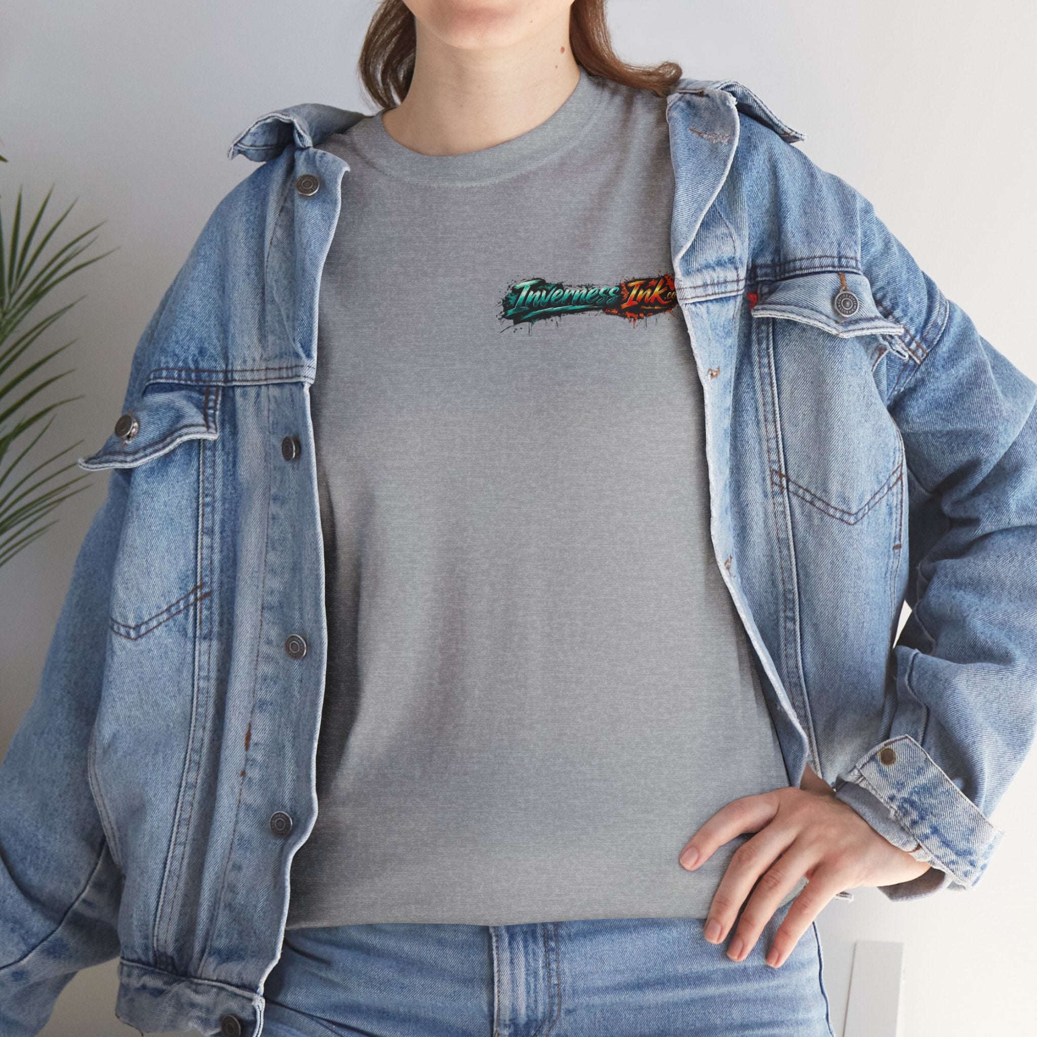 Inverness Ink Graphic Tee — Bold Blue & Orange Splash Backprint
