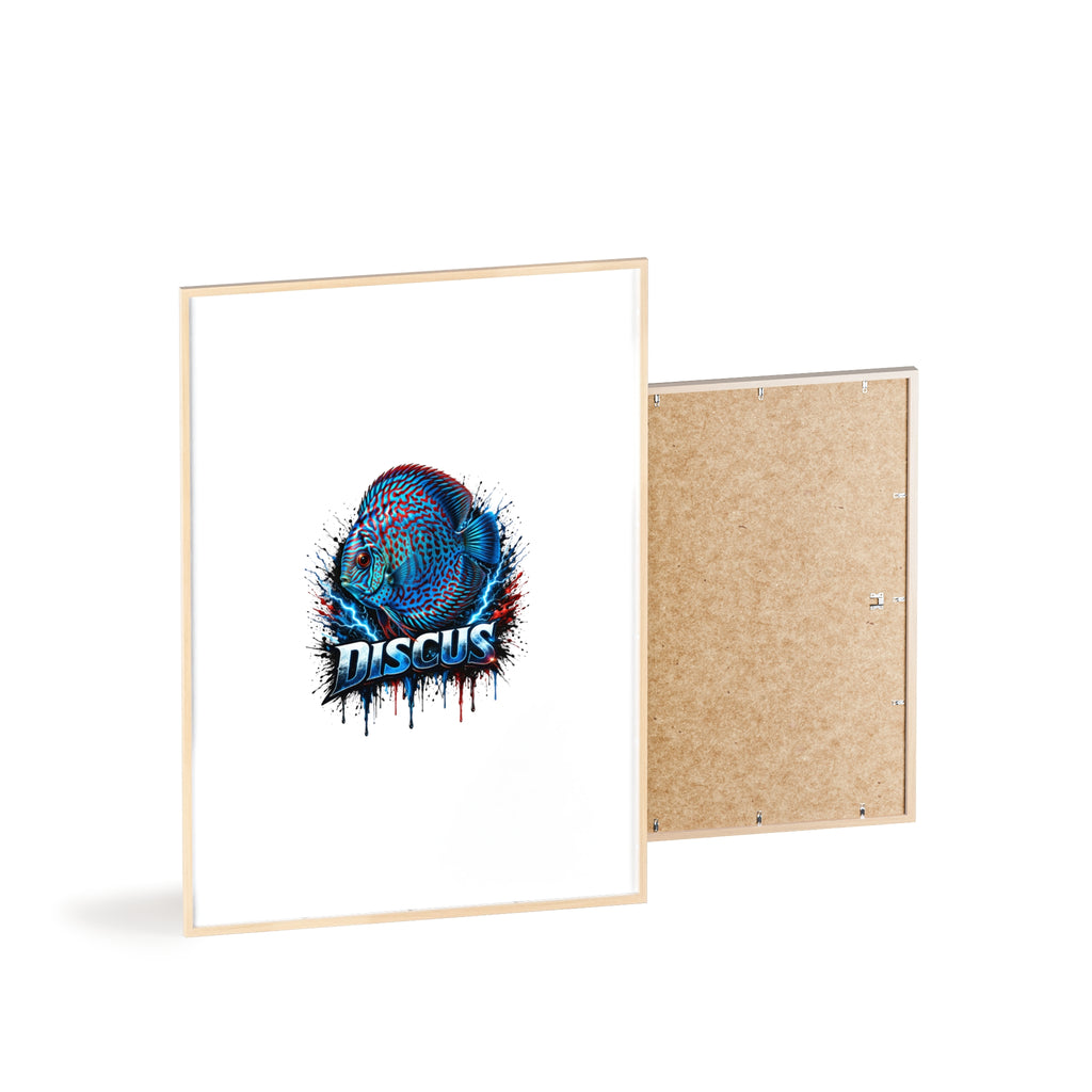Discus Fish Poster with Wooden Frame — Colorful Aquarium Art Print