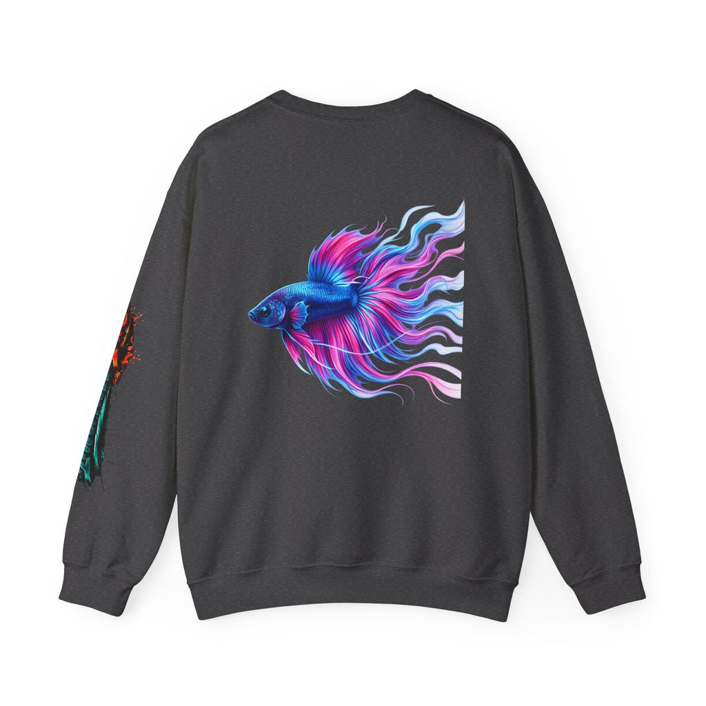Betta Fish Crewneck Sweatshirt — Colorful Neon Tropical Fish Graphic
