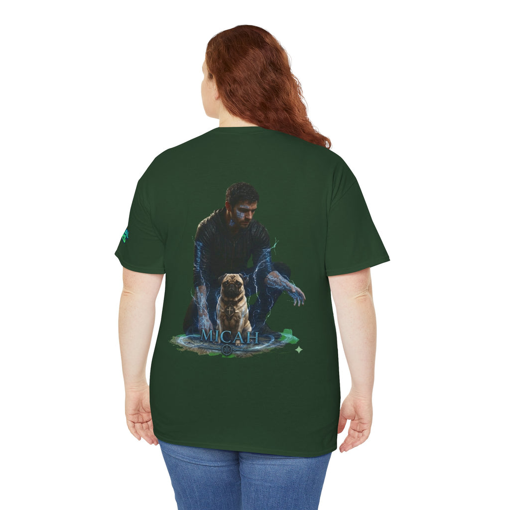 T-Shirt — Nature Warrior Graphic Tee with Man and Dog Illustration