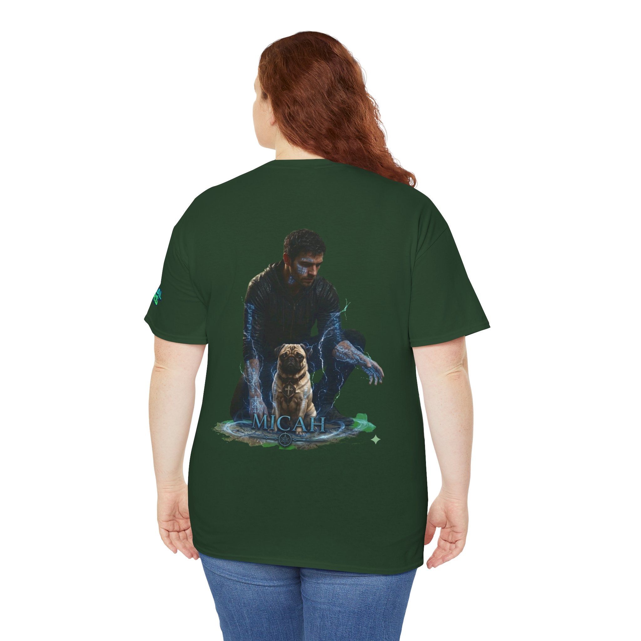 T-Shirt — Nature Warrior Graphic Tee with Man and Dog Illustration