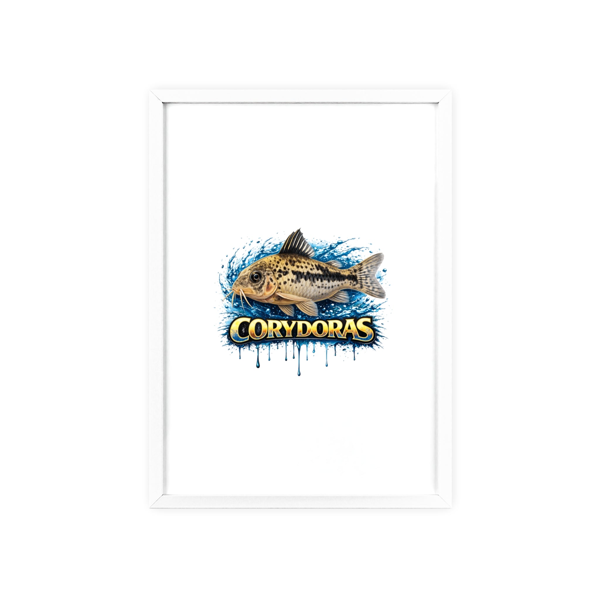 Peppered Corydoras Fish Poster with Wooden Frame — Aquarium Wall Art