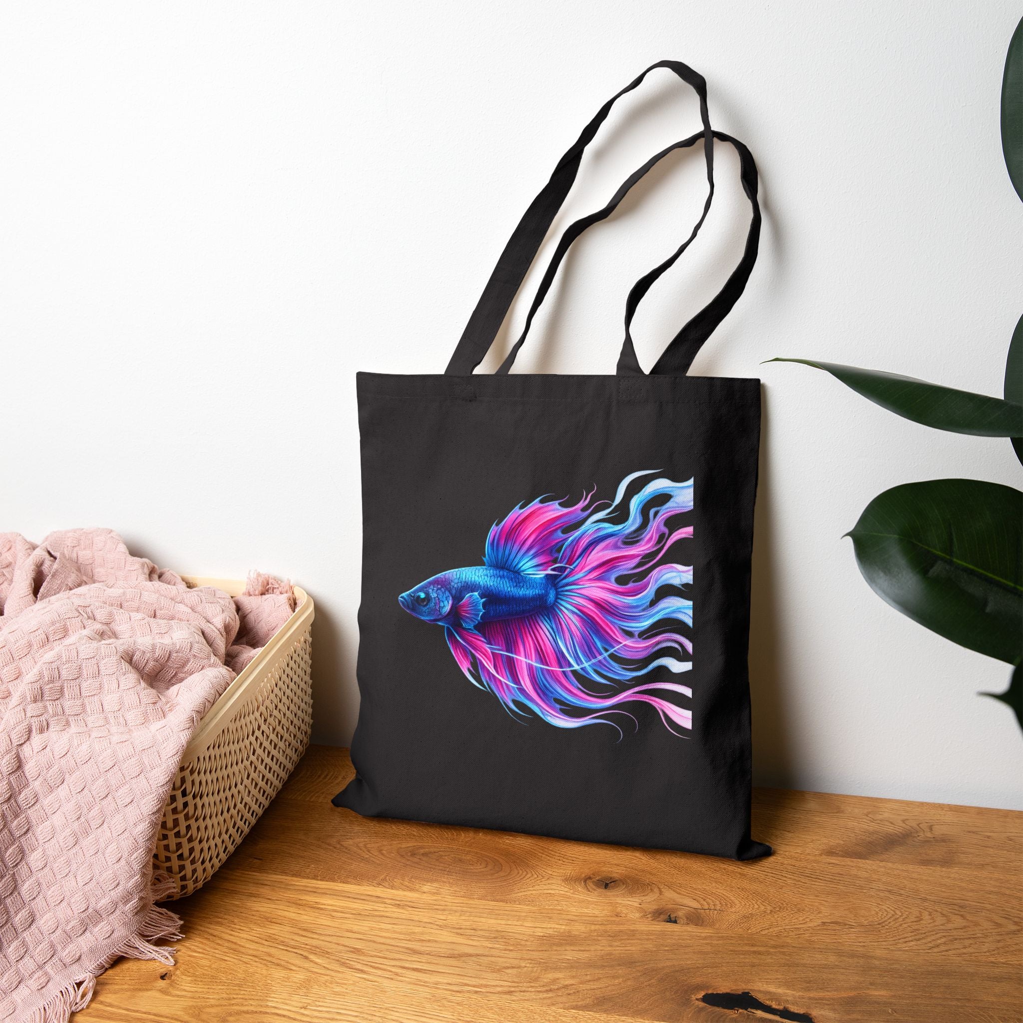 Canvas Tote Bag — Vibrant Betta Fish Art Tote