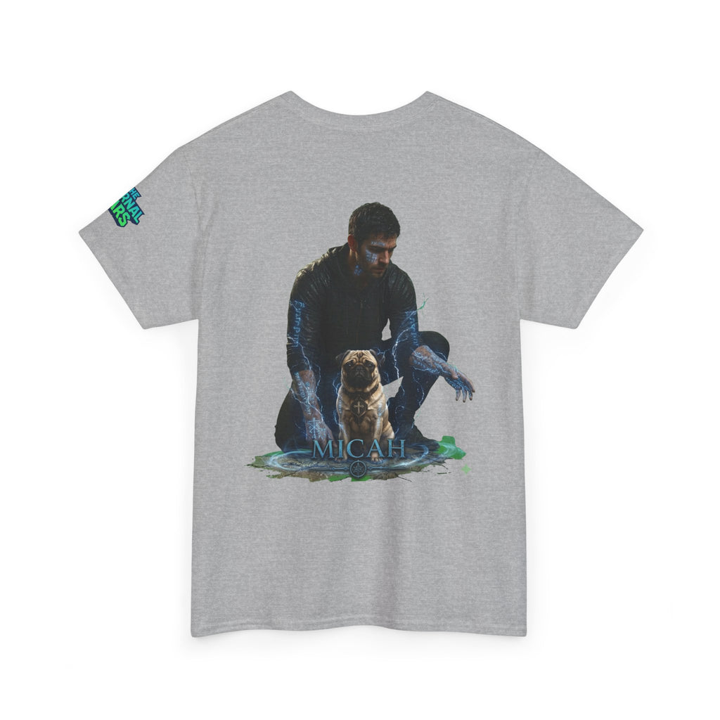 T-Shirt — Nature Warrior Graphic Tee with Man and Dog Illustration