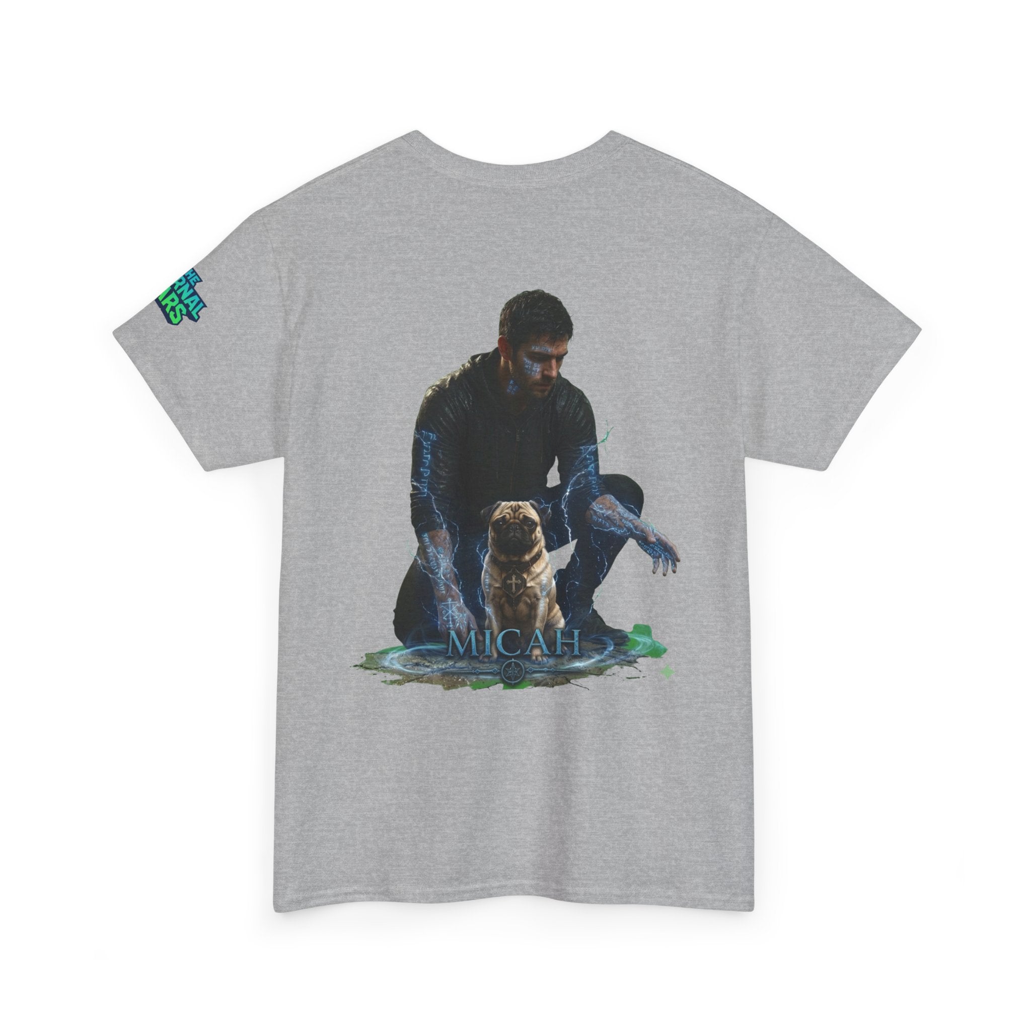 T-Shirt — Nature Warrior Graphic Tee with Man and Dog Illustration