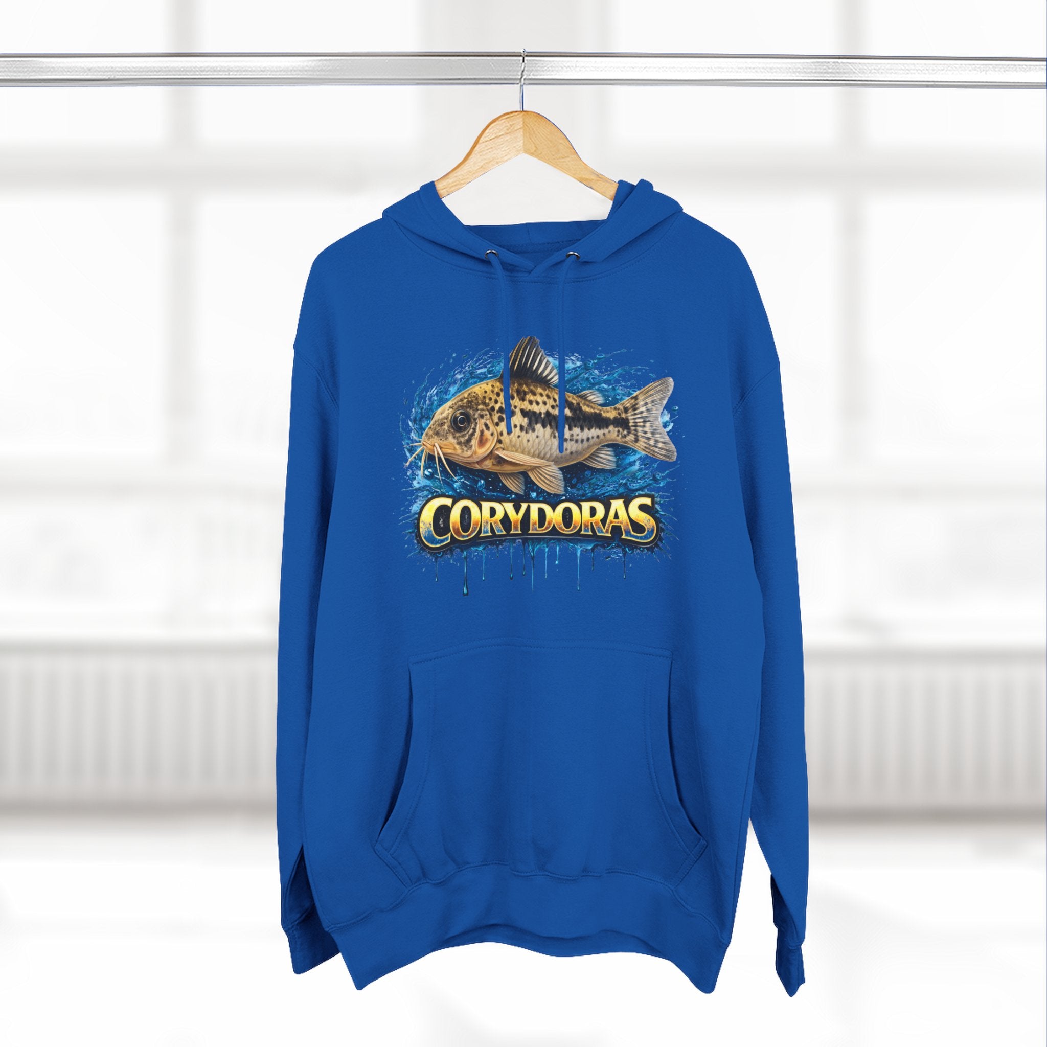 Peppered Corydoras Midweight Fleece Hoodie — Aquatic Catfish Illustration Pullover