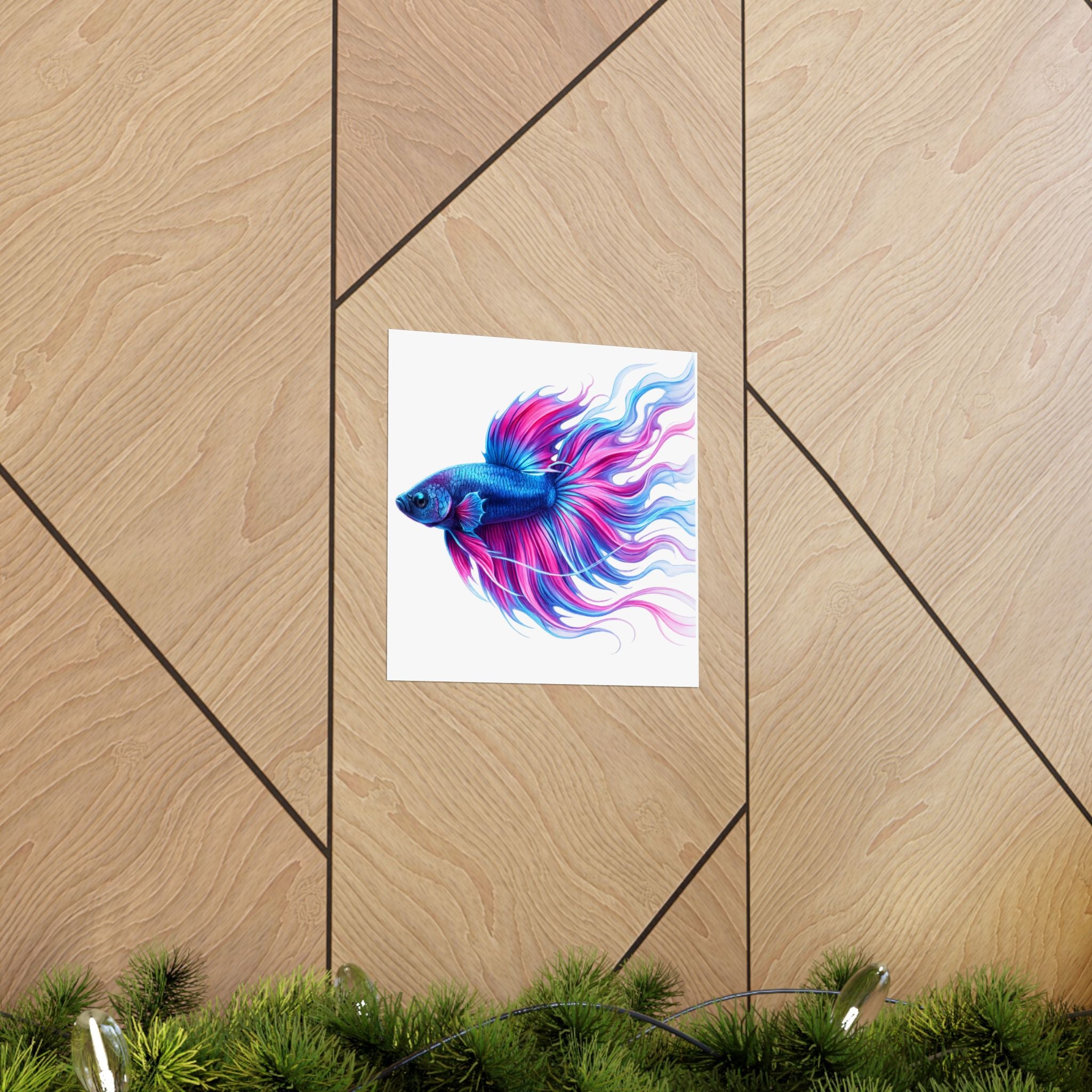 Betta Fish Art Poster — Colorful Blue & Pink Matte Vertical Wall Print