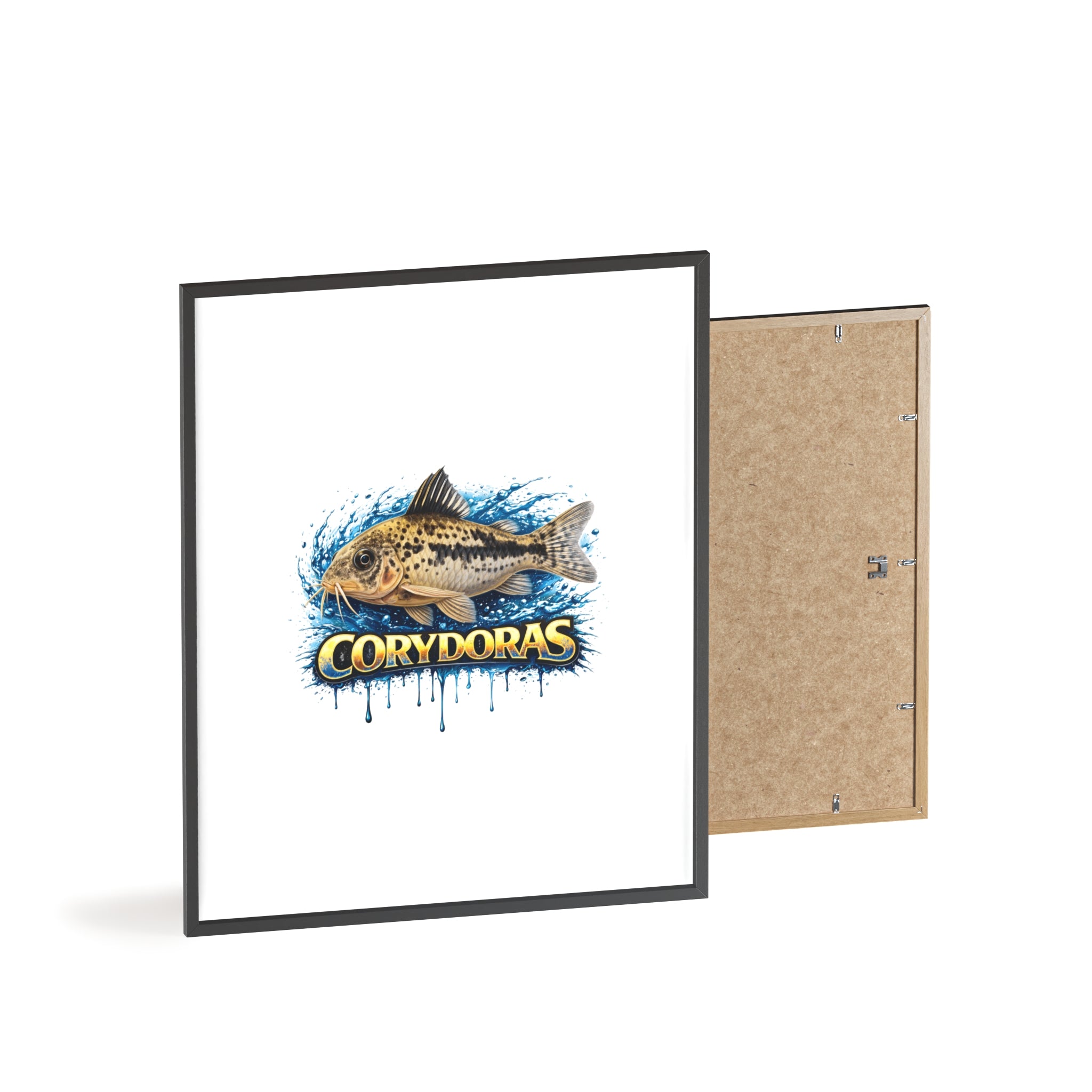 Peppered Corydoras Fish Poster with Wooden Frame — Aquarium Wall Art
