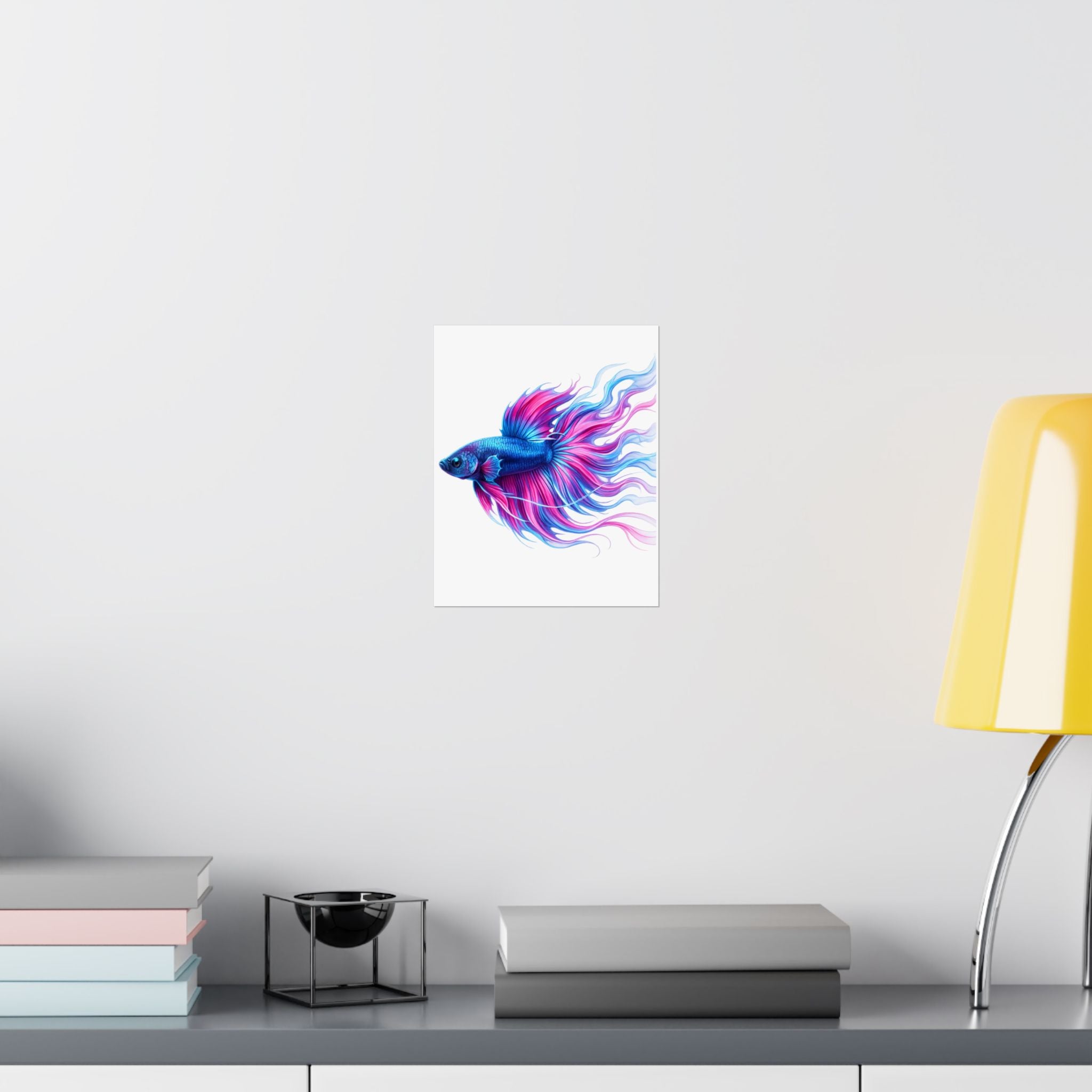 Betta Fish Art Poster — Colorful Blue & Pink Matte Vertical Wall Print