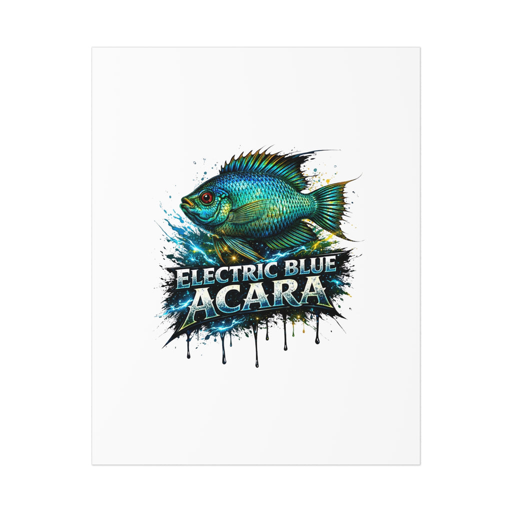 Electric Blue Acara Fish Poster — Vibrant Aquarium Wall Art
