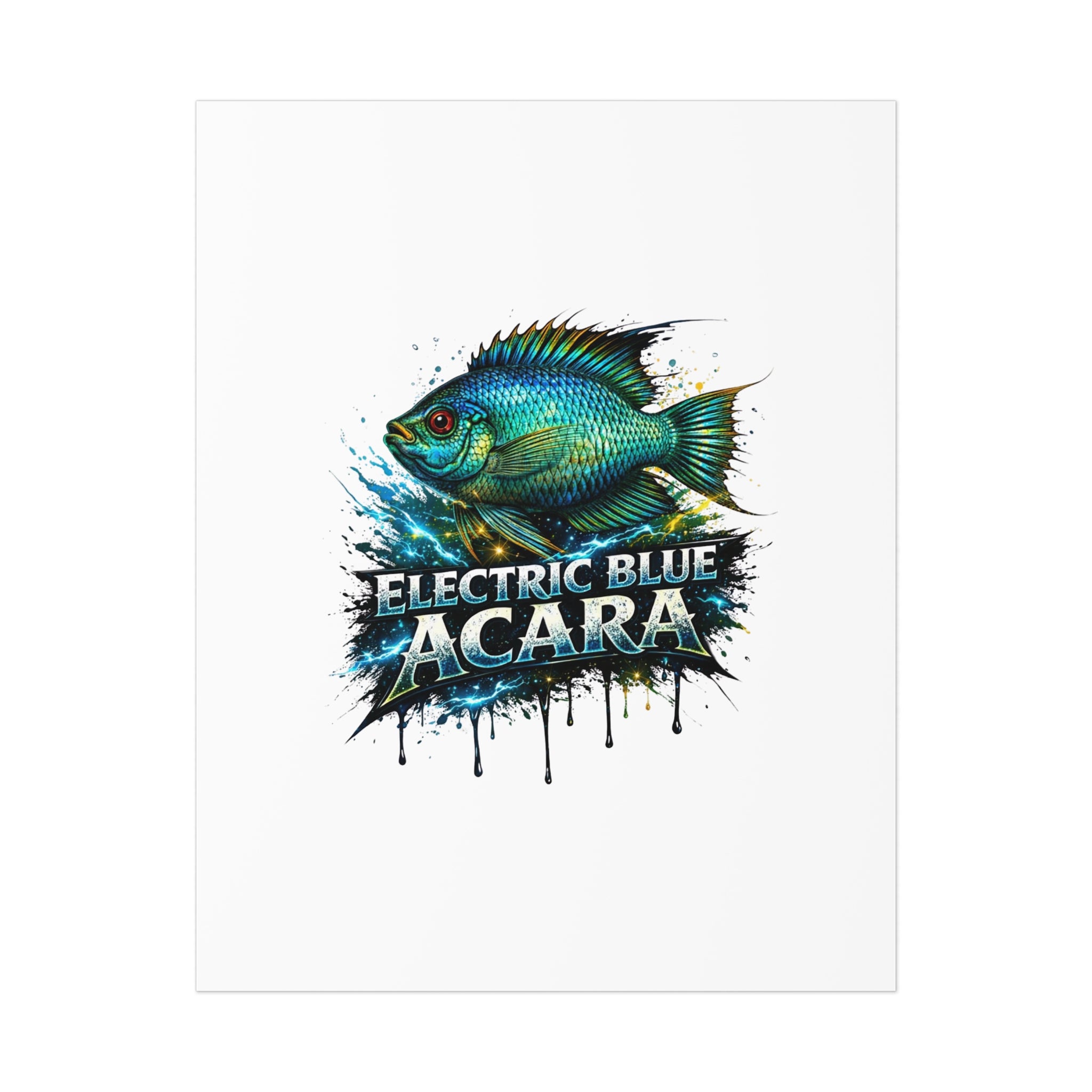 Electric Blue Acara Fish Poster — Vibrant Aquarium Wall Art