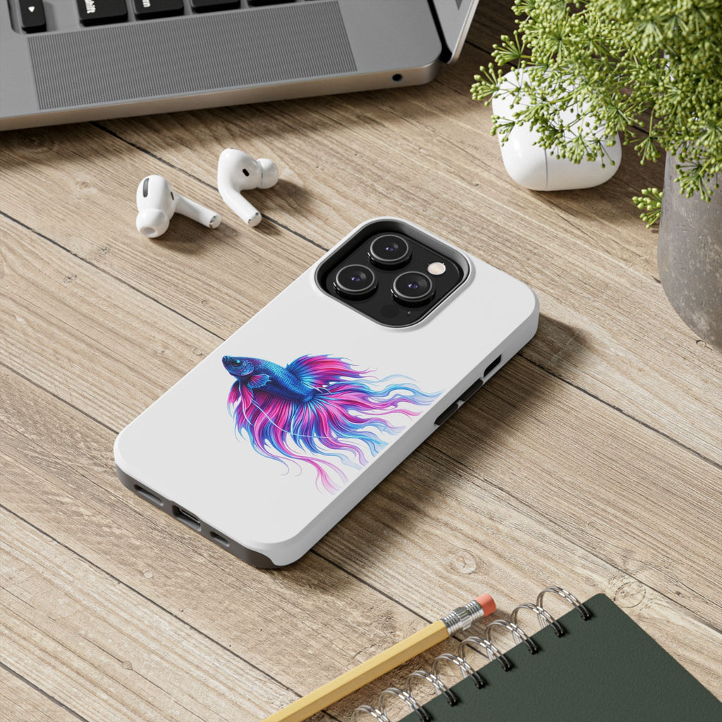 Betta Fish Tough Phone Case — Colorful Blue & Pink Aquarium Art