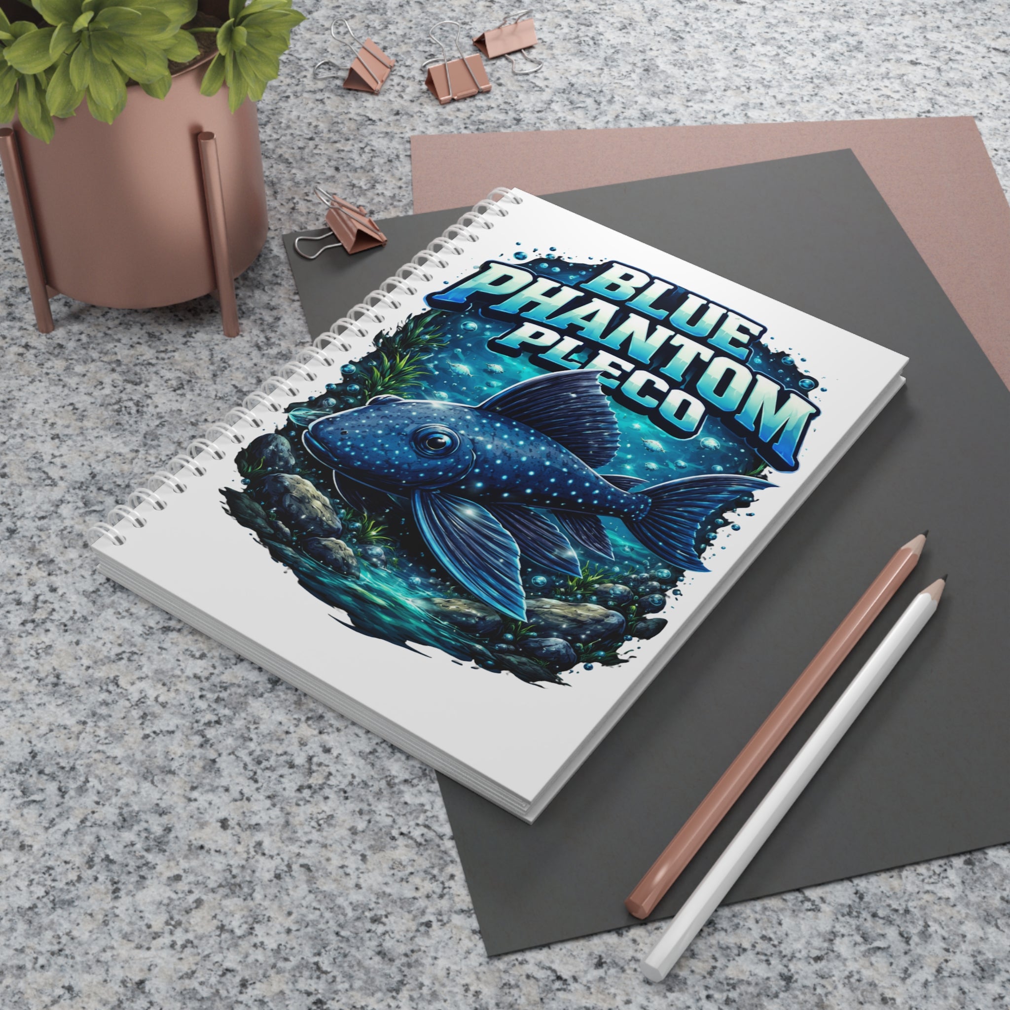 Blue Phantom Pleco Spiral Notebook — Aquarium Fish Journal for Fish keepers