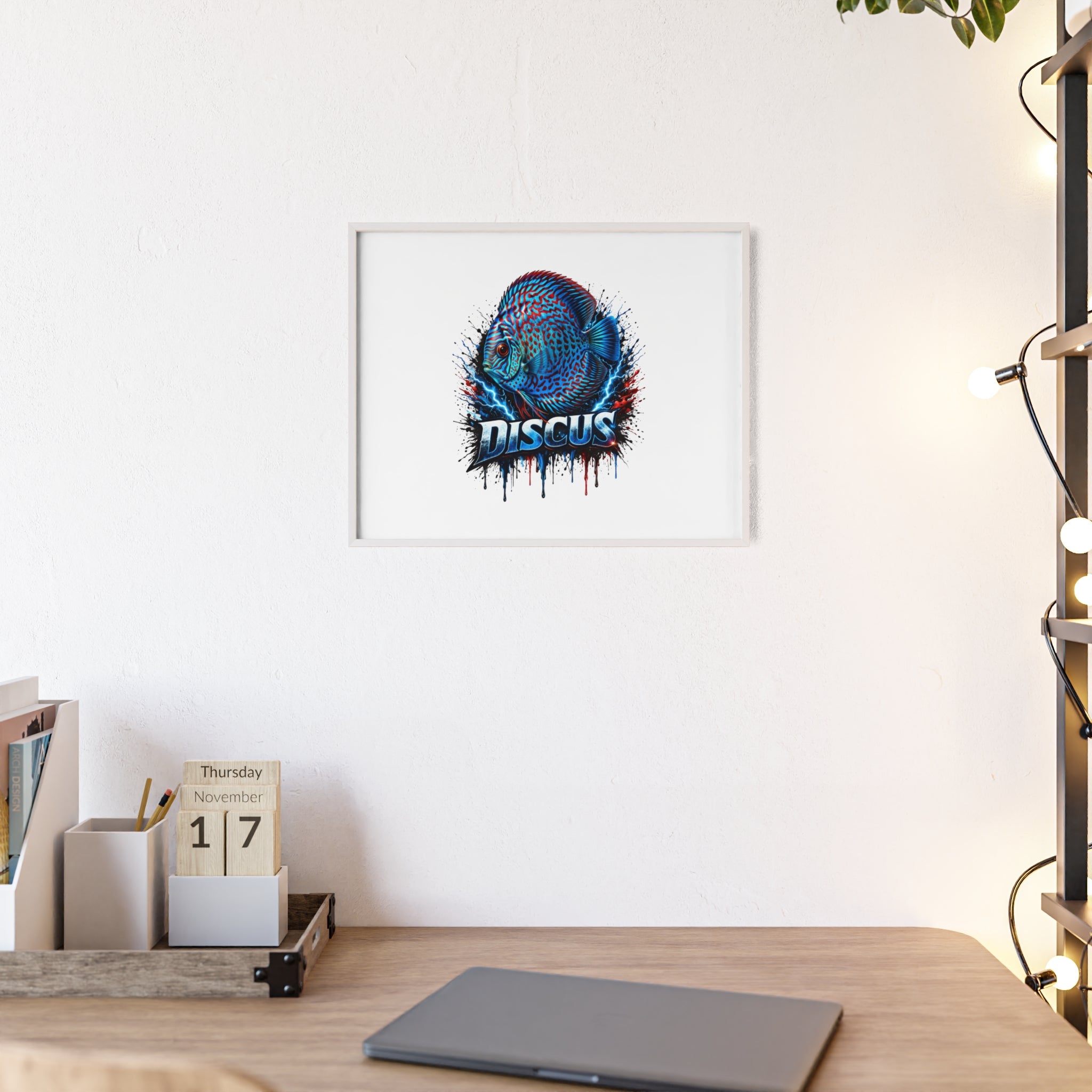 Discus Fish Poster with Wooden Frame — Colorful Aquarium Art Print