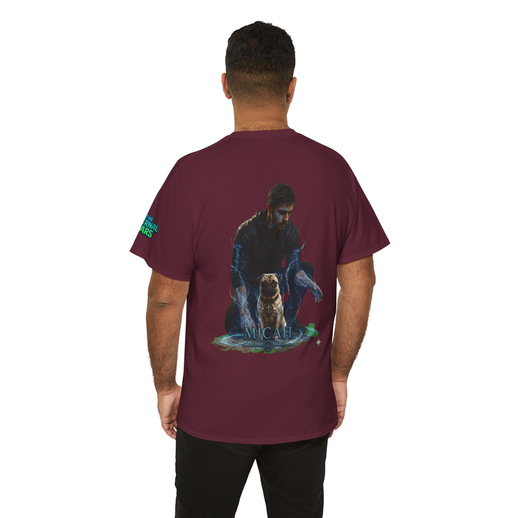 T-Shirt — Nature Warrior Graphic Tee with Man and Dog Illustration